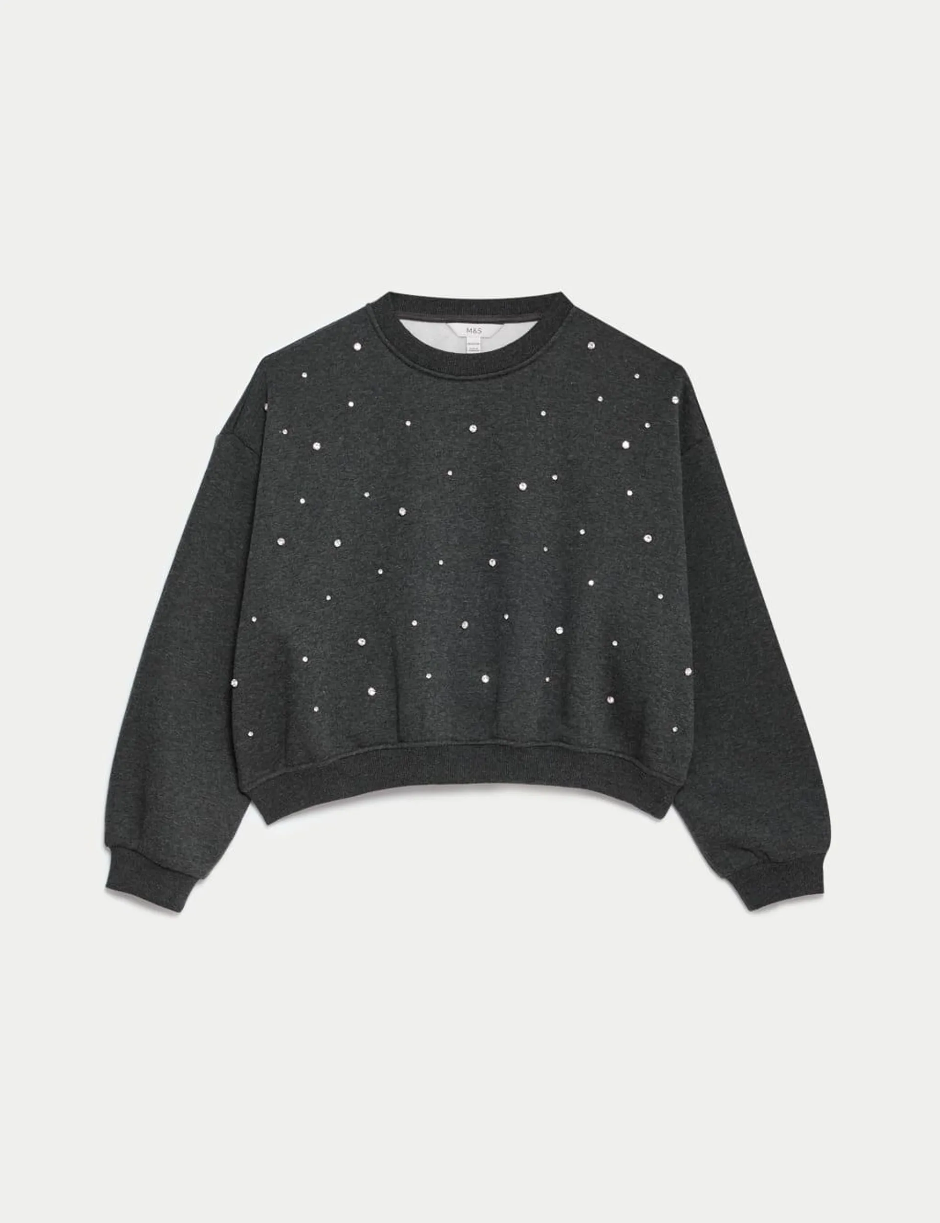 Cotton Blend Embellished Sweatshirt