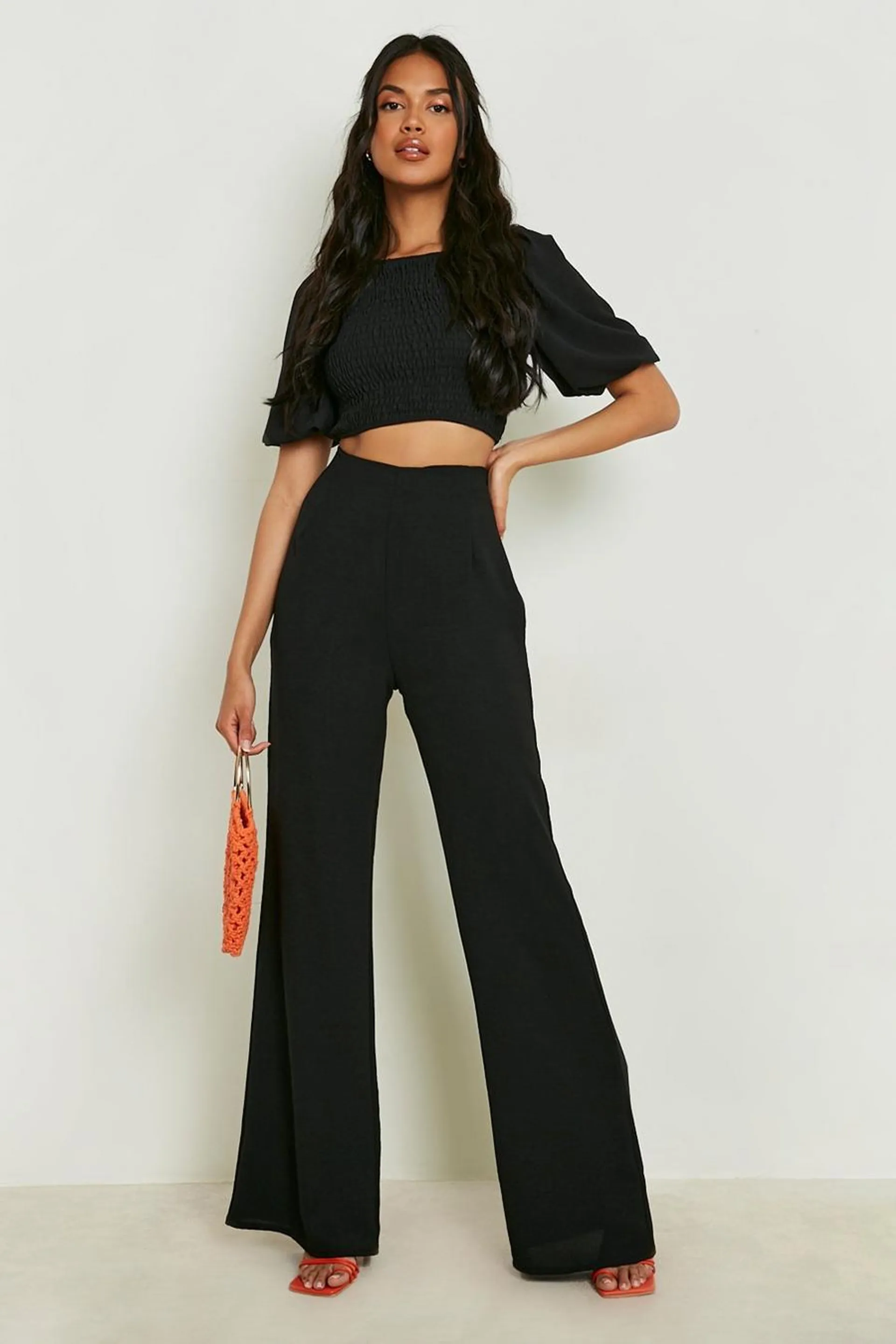 Textured Shirred Crop & Wide Leg Trousers