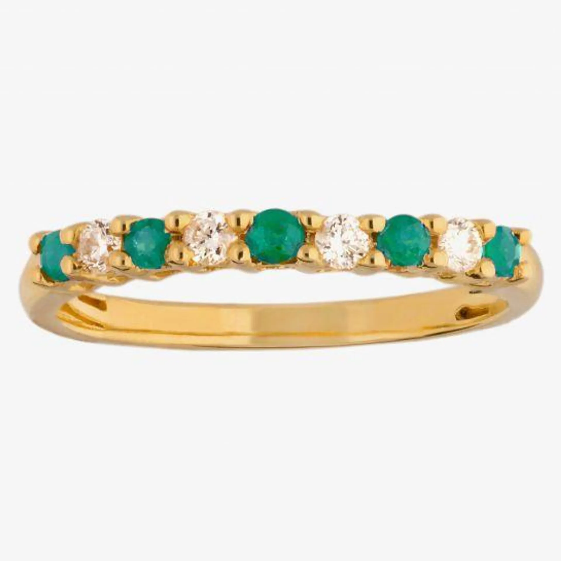 18ct Yellow Gold Emerald and Diamond Half Eternity Ring