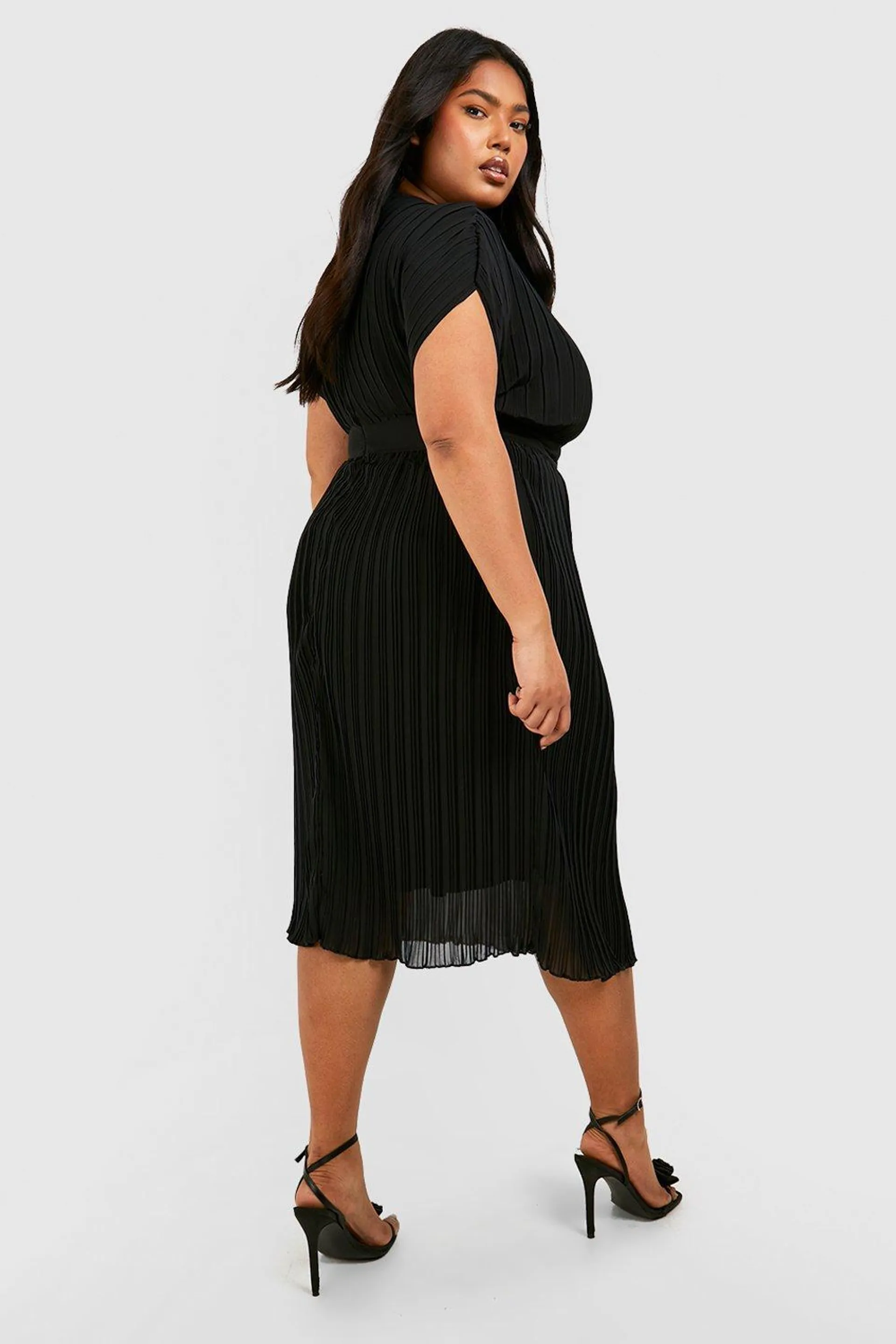 Plus Occasion Pleated Wrap Midi Dress