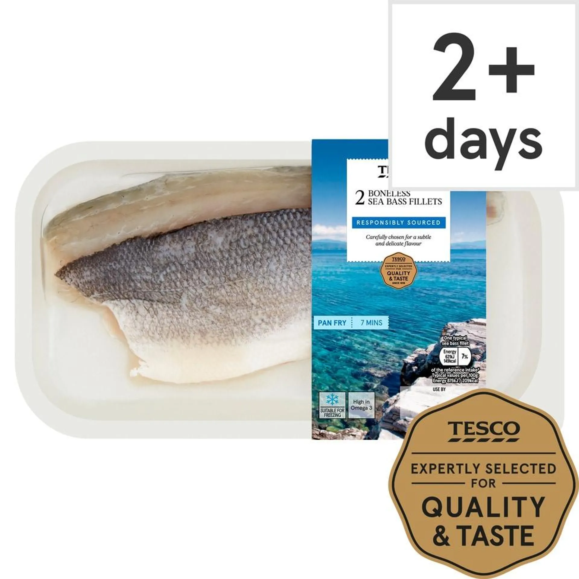 Tesco 2 Boneless Sea Bass Fillets 180G