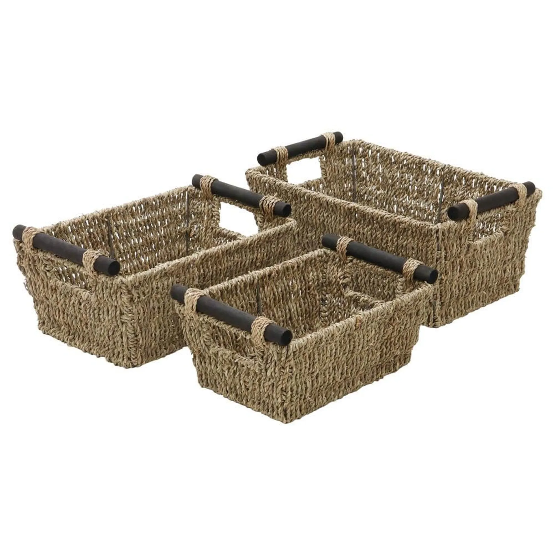 JVL Seagrass Tapered Storage Baskets with Handles Set of 3