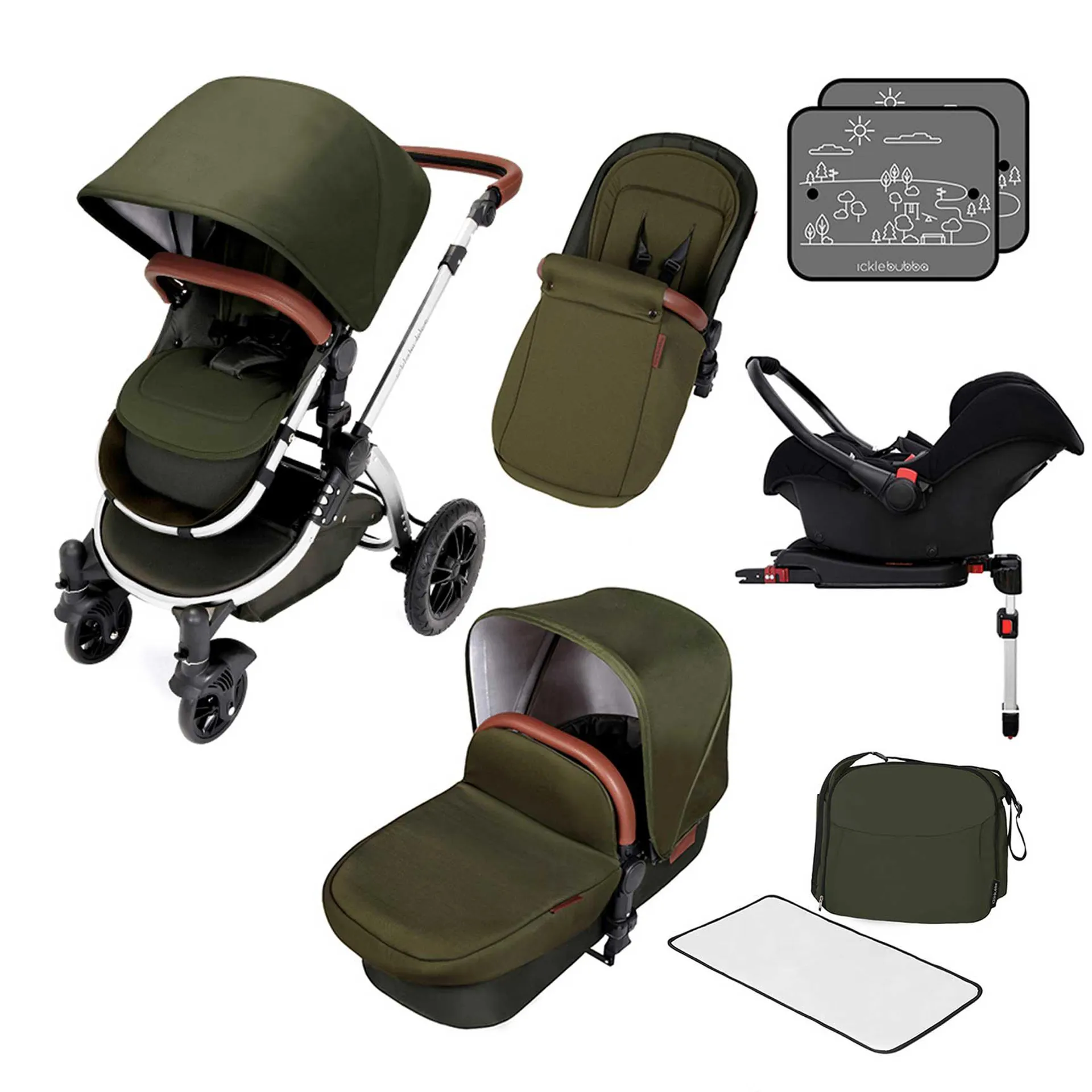 Ickle Bubba Stomp V4 Galaxy Travel System with ISOFIX Base Chrome/Woodland