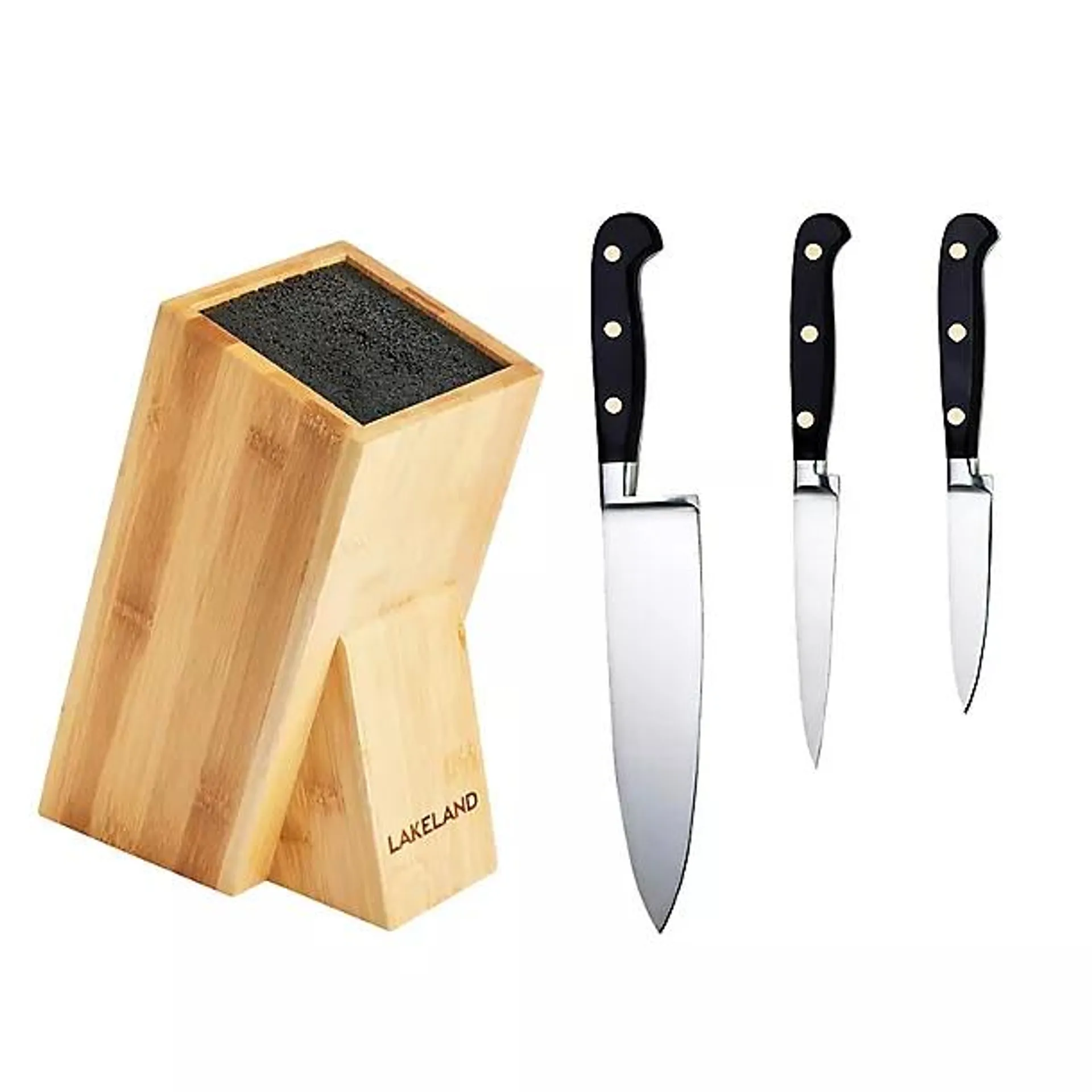 Lakeland Bamboo Universal Knife Block and Fully Forged 3-Piece Knife Bundle