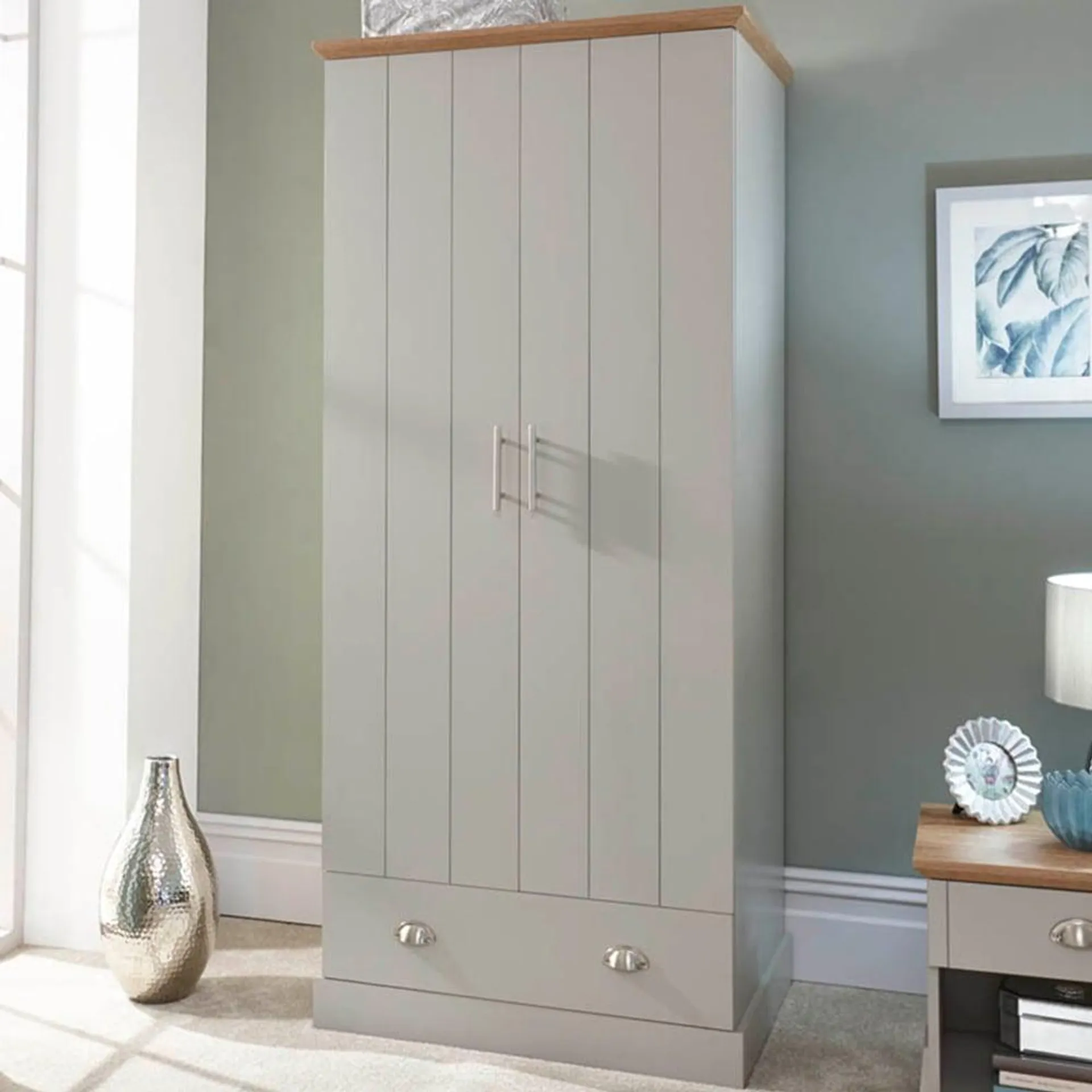 GFW Kendal 2 Door Single Drawer Grey Wardrobe