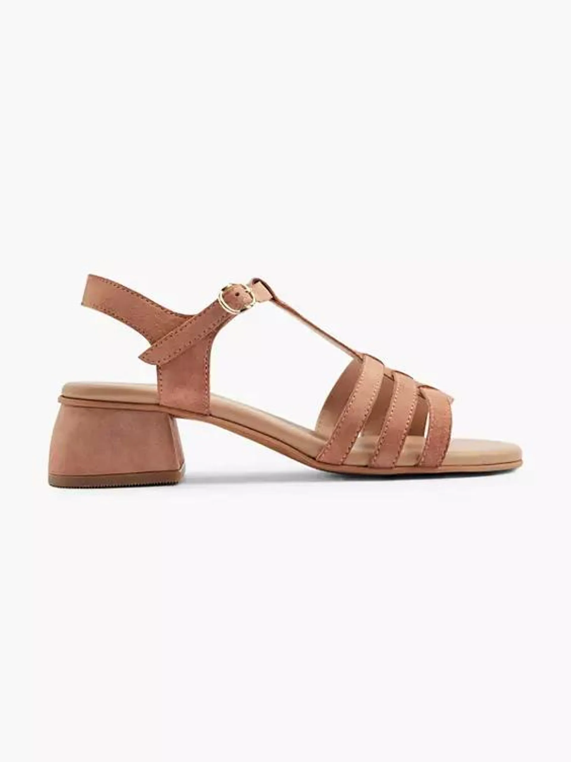 Nude Leather Strapped Sandal with Block Heel