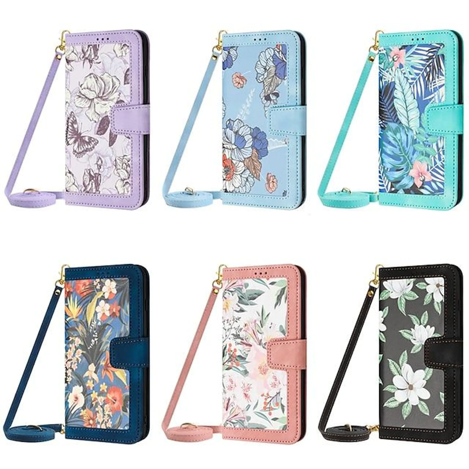 Phone Case For Samsung Galaxy S23 Ultra Plus S23 S22 S22 Plus Ultra S21 FE S21 A54 A34 A14 A53 A33 A23 A13 A32 A52 Back Cover with Stand Holder Magnetic with Lanyard Retro Flower Floral TPU PU