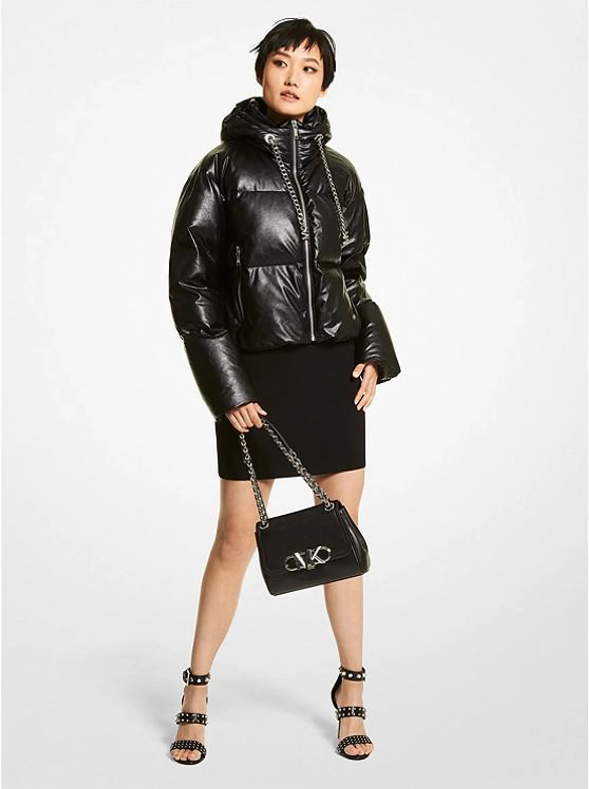 Quilted Faux Leather Puffer Jacket