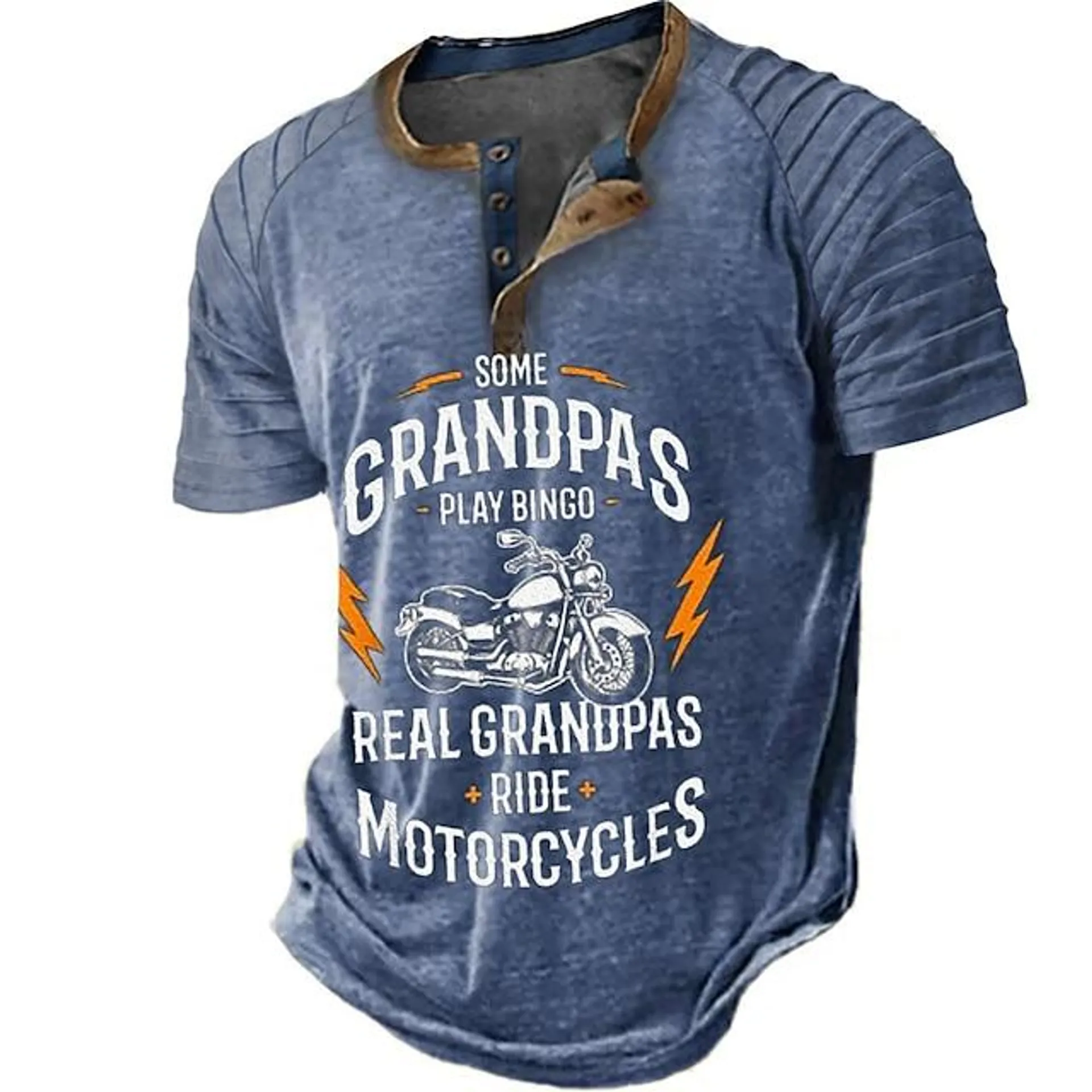 Father's Day papa shirts Motorcycle Vintage Mens 3D Shirt For Birthday | Brown Summer Cotton | Henley Raglan Letter Graphic Prints Clothing Apparel Outdoor Daily Short Sleeve Patchwork Pleats Fashion