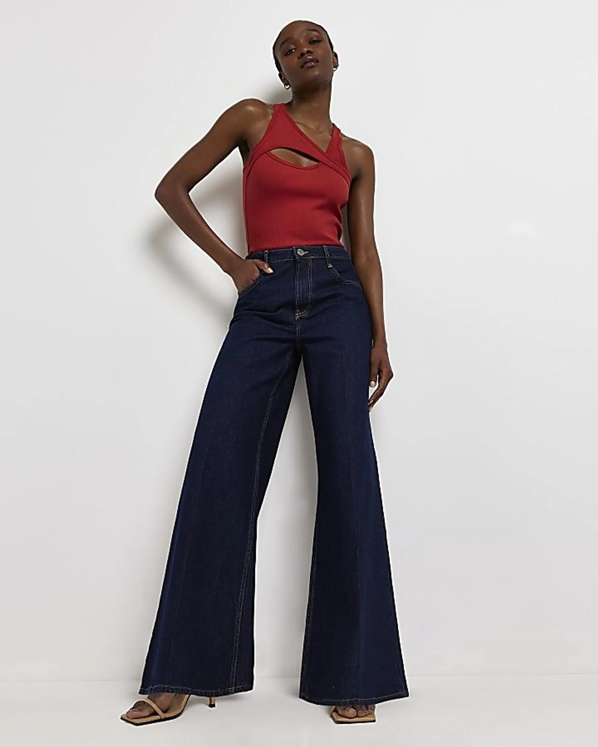 Blue high waisted ultra flared jeans