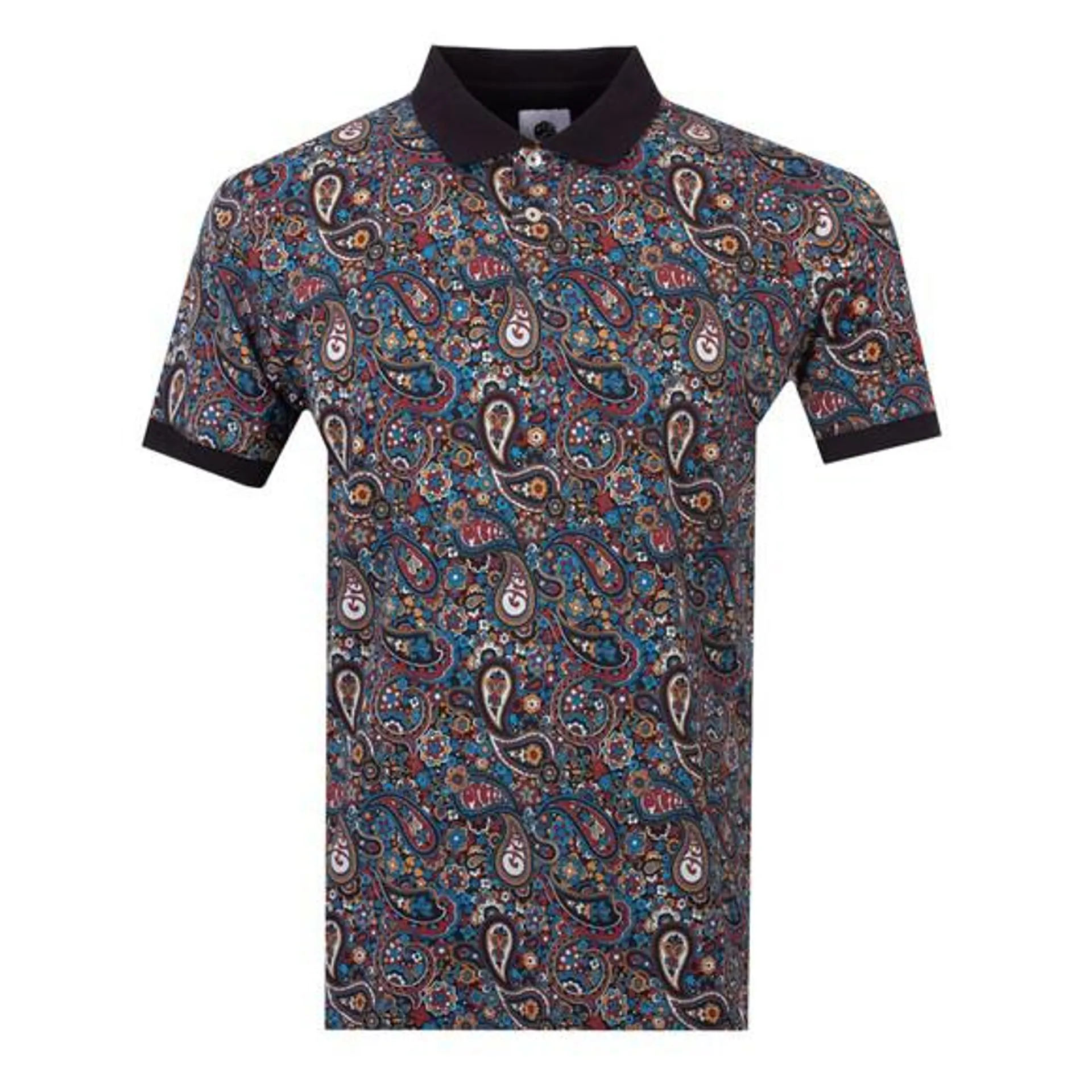 Mens Black Wonderwall Paisley Polo Shirt