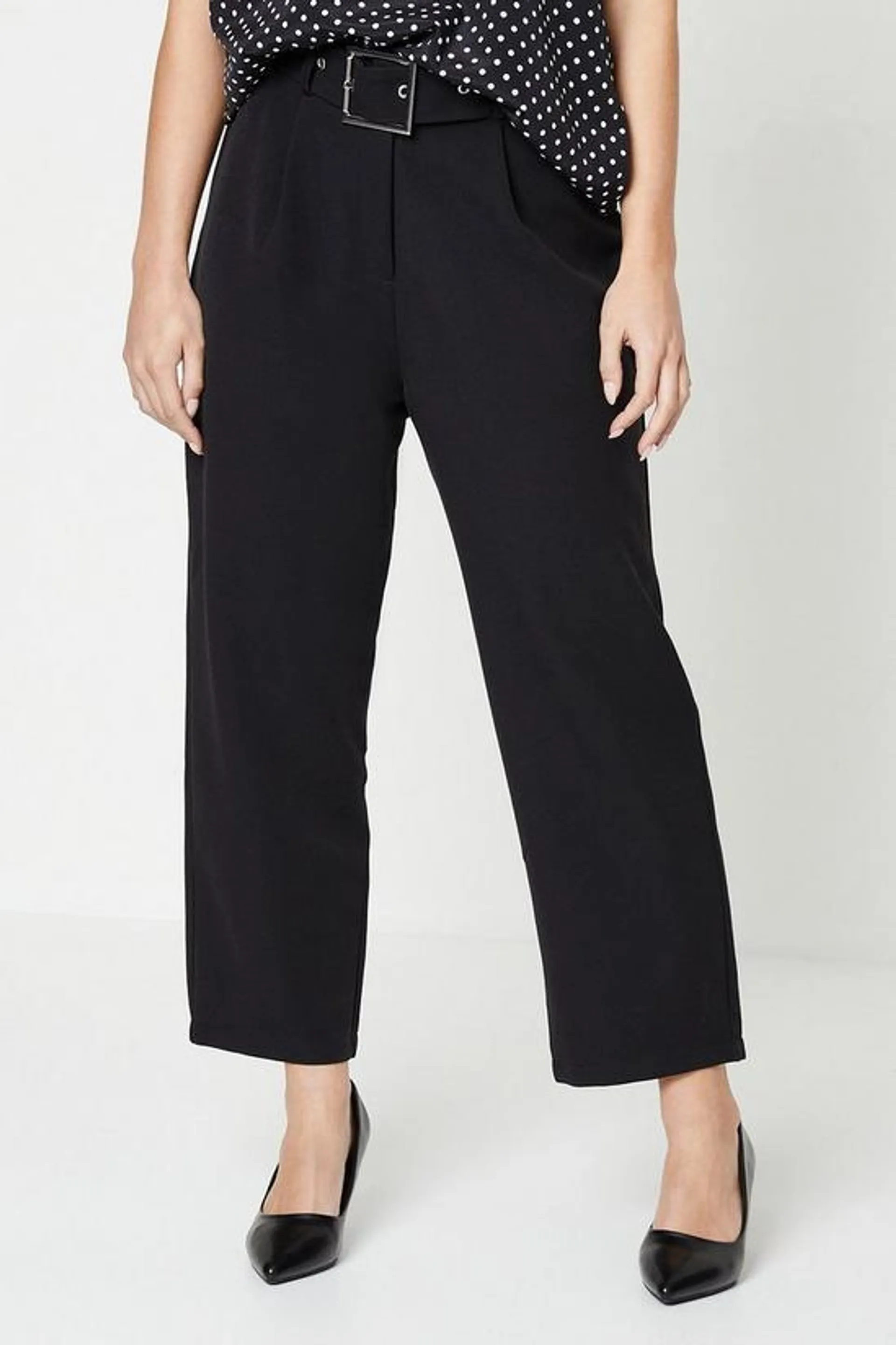 Petite Belted Straight Leg Trouser