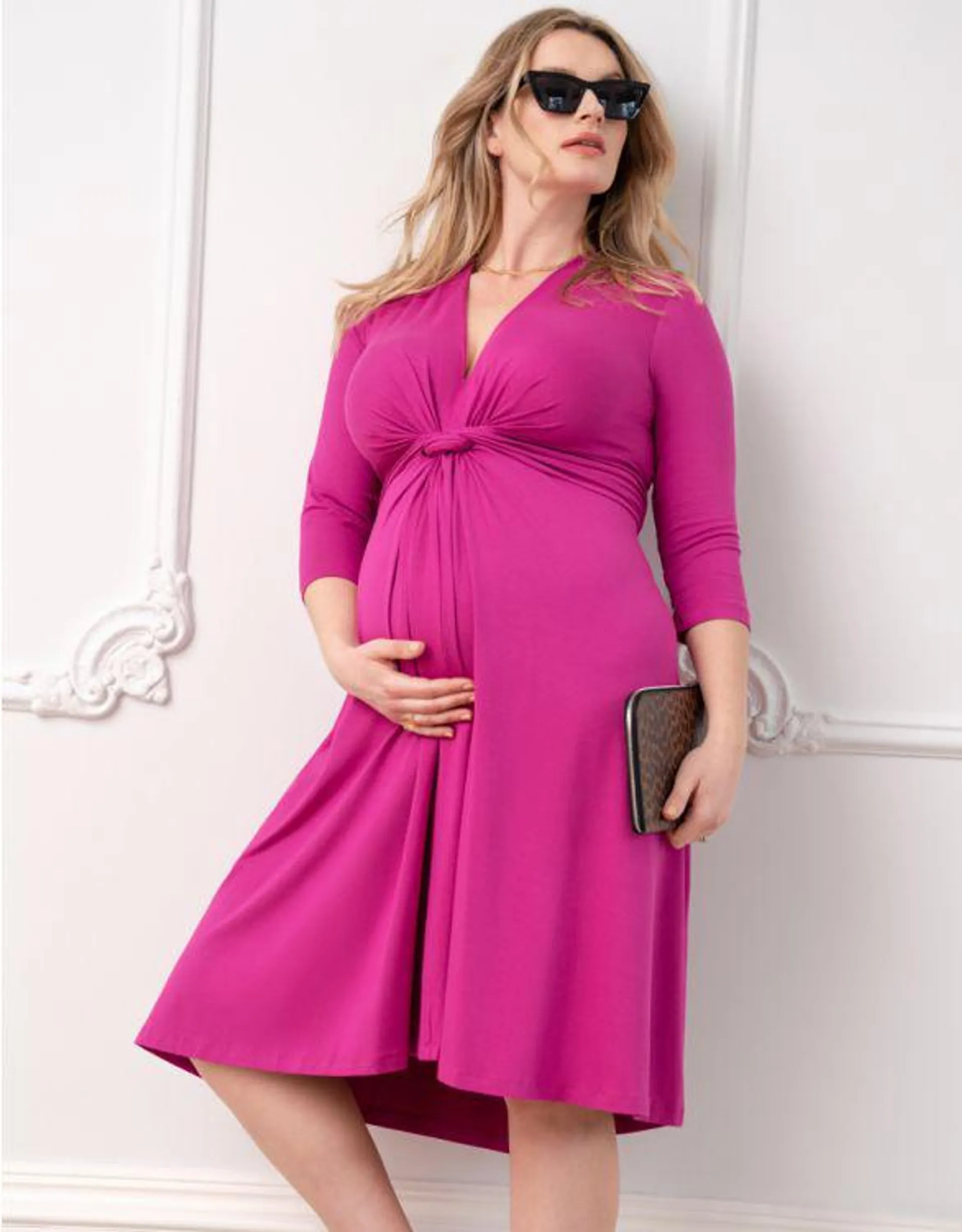 Curve Fuchsia Pink Knot Front Maternity Dress