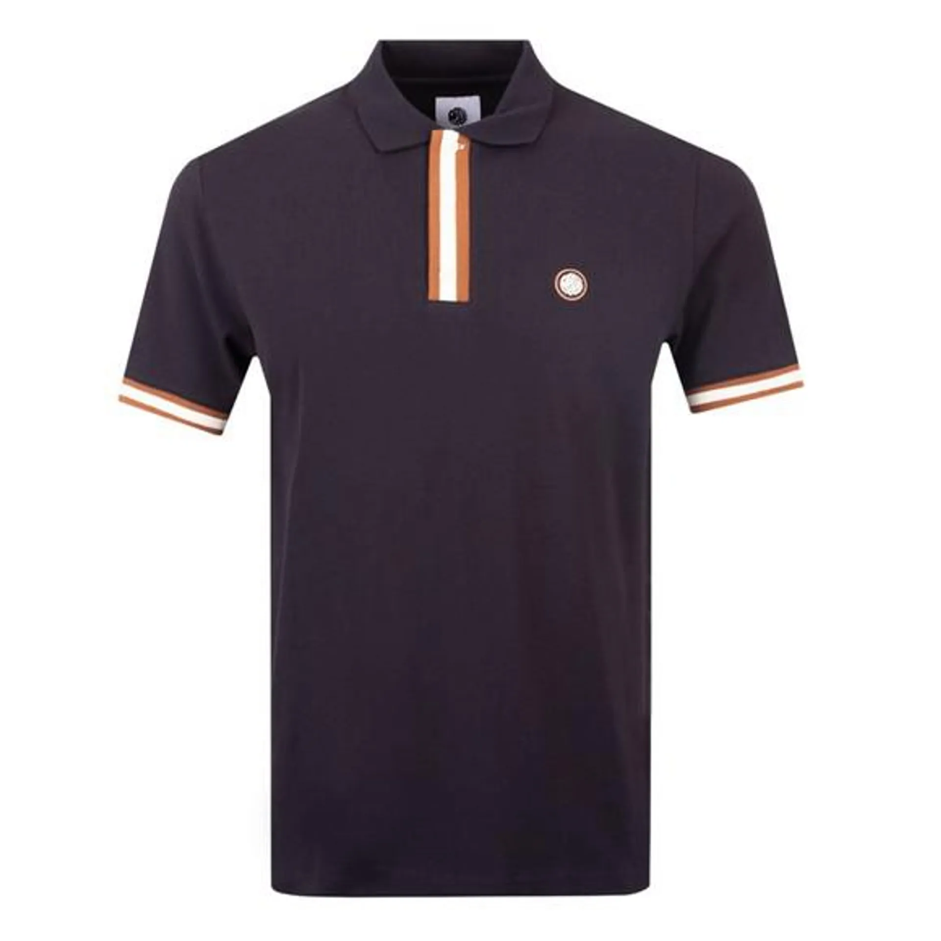 Mens Black Boston Placket Stripe Polo