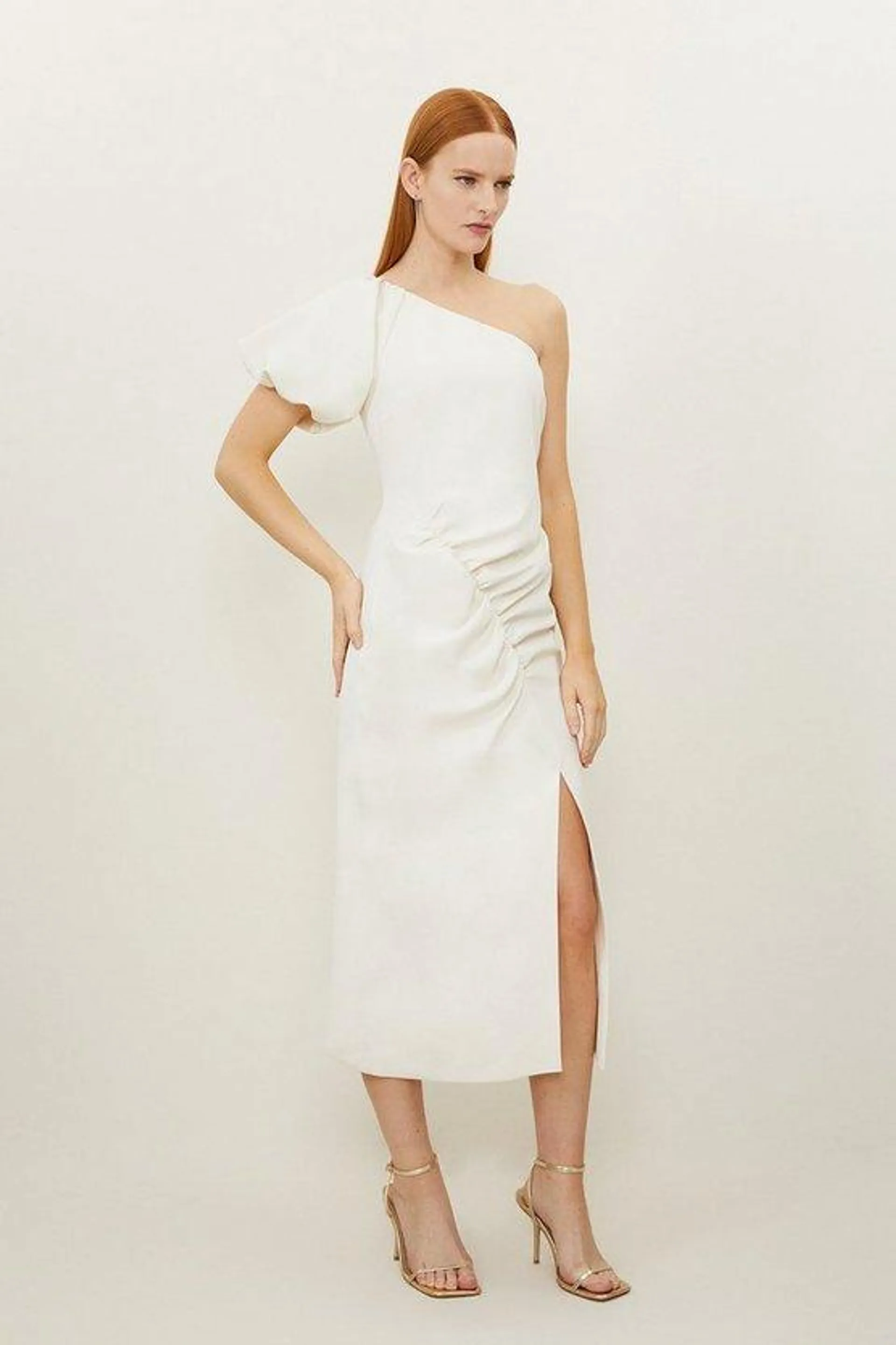 Soft Tailored One Shoulder Ruched Midaxi Dress