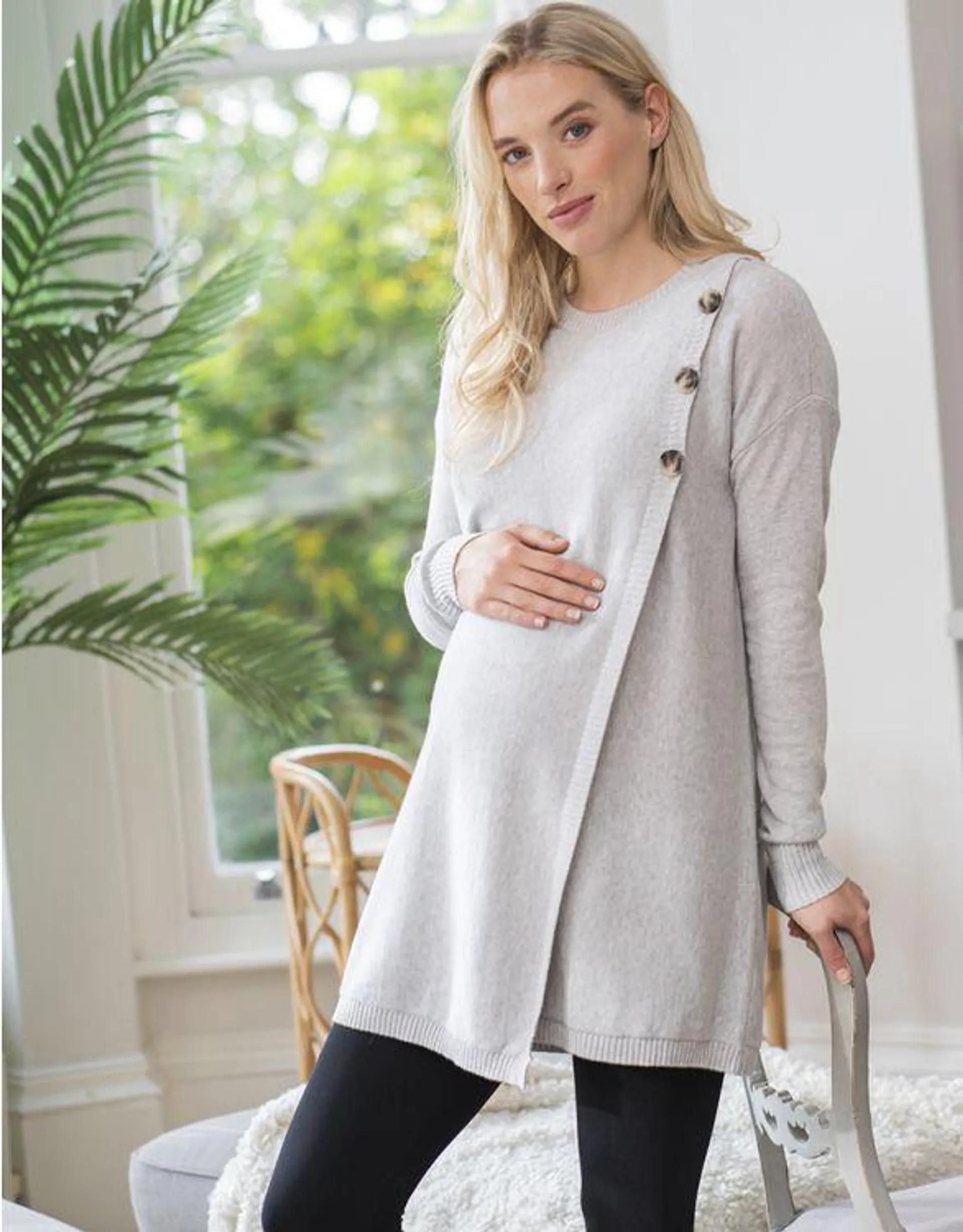 Grey Draped Maternity & Nursing Tunic