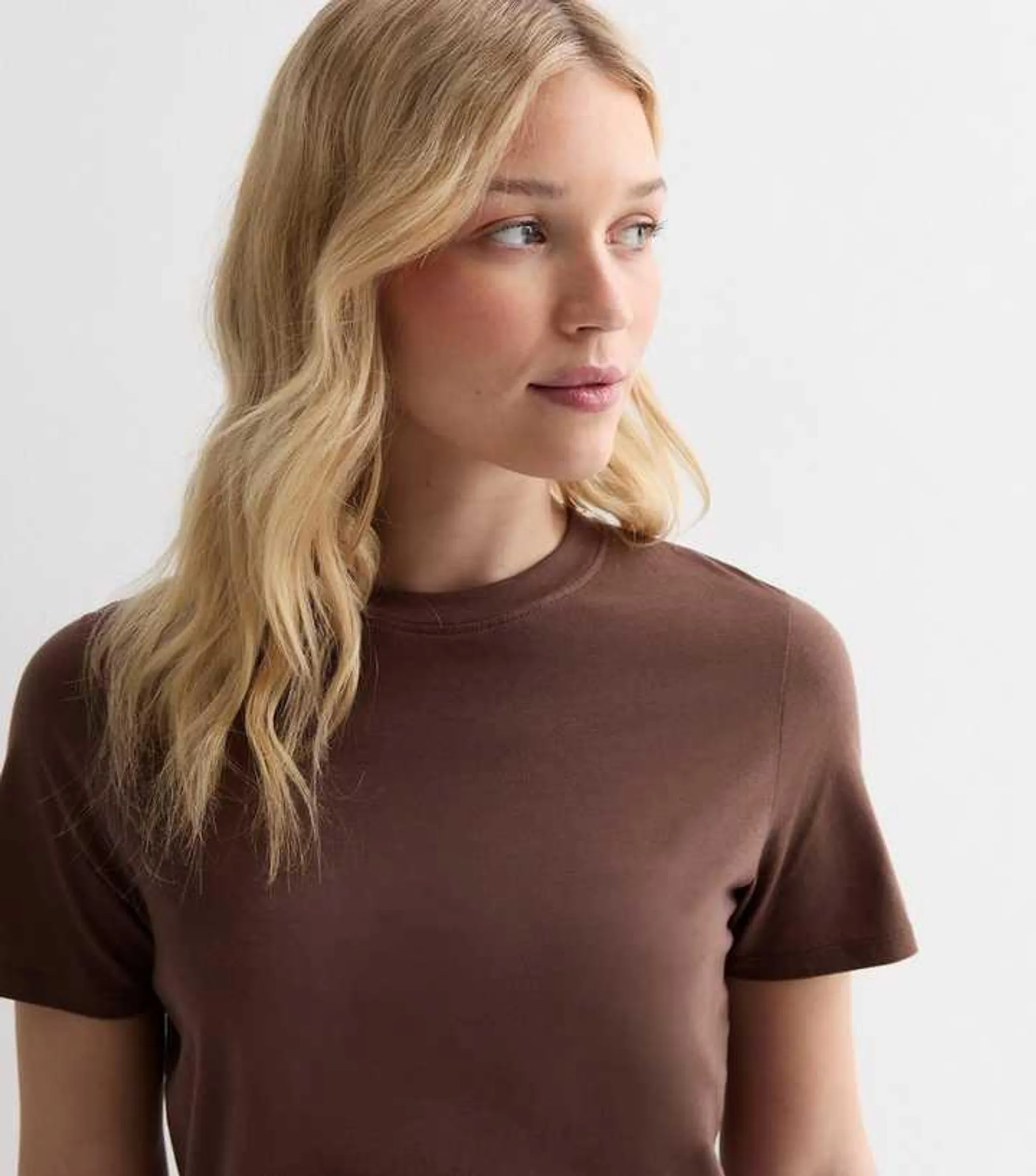 Dark Brown Cotton Crew Neck T-Shirt