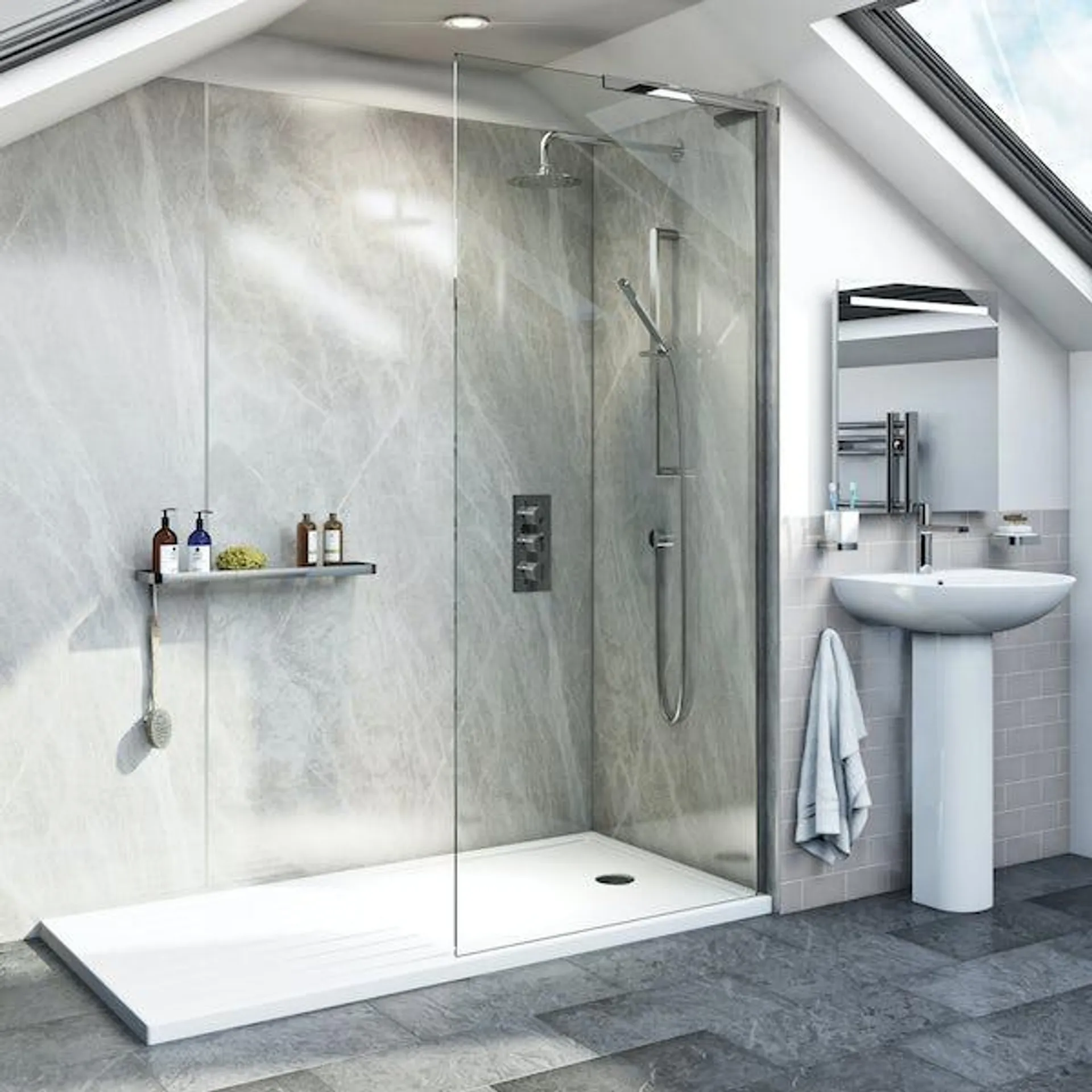 Mode 8mm walk in right handed glass panel pack with walk in shower tray