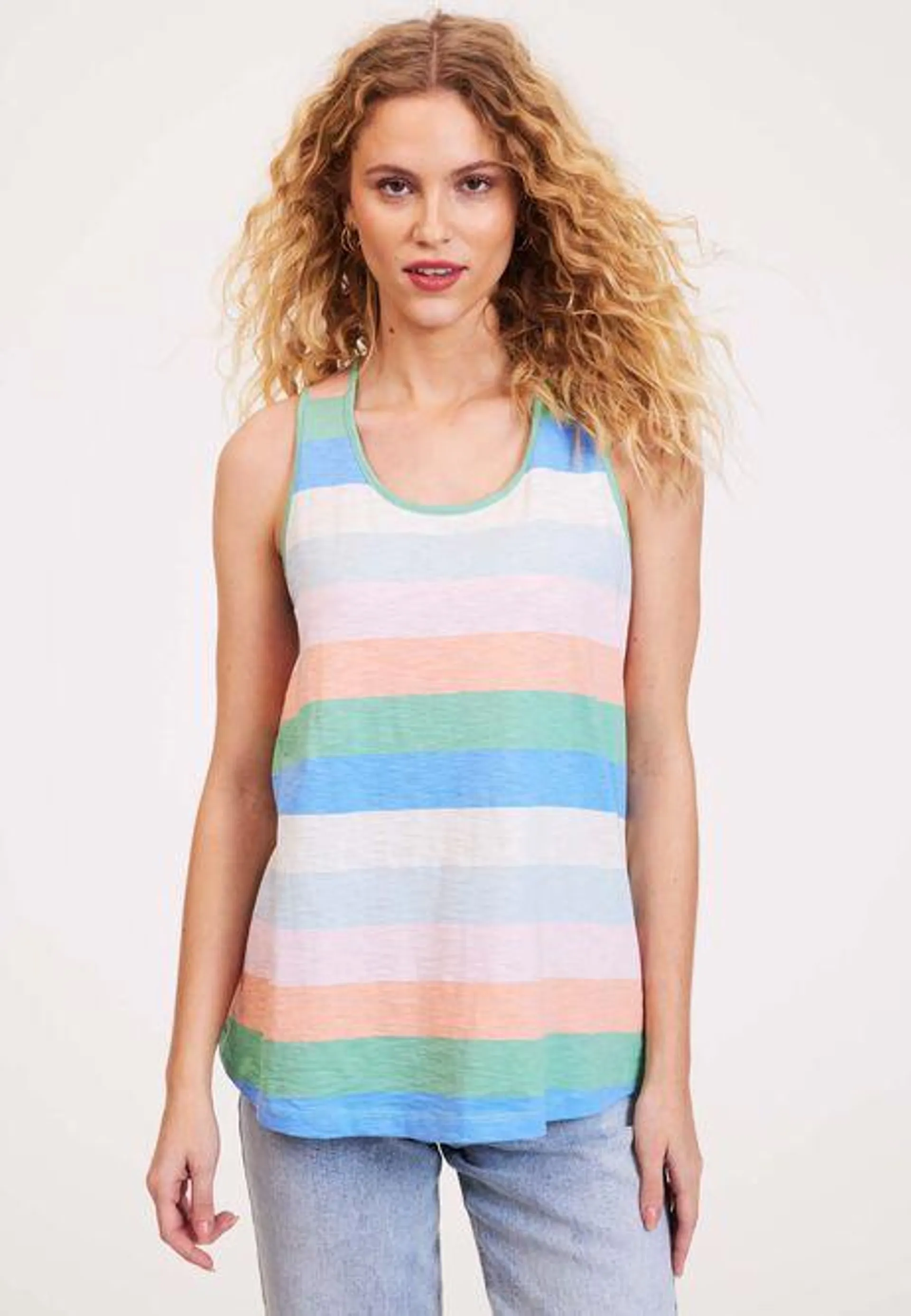 Womens Mid Blue Pastel Stripe Vest Top