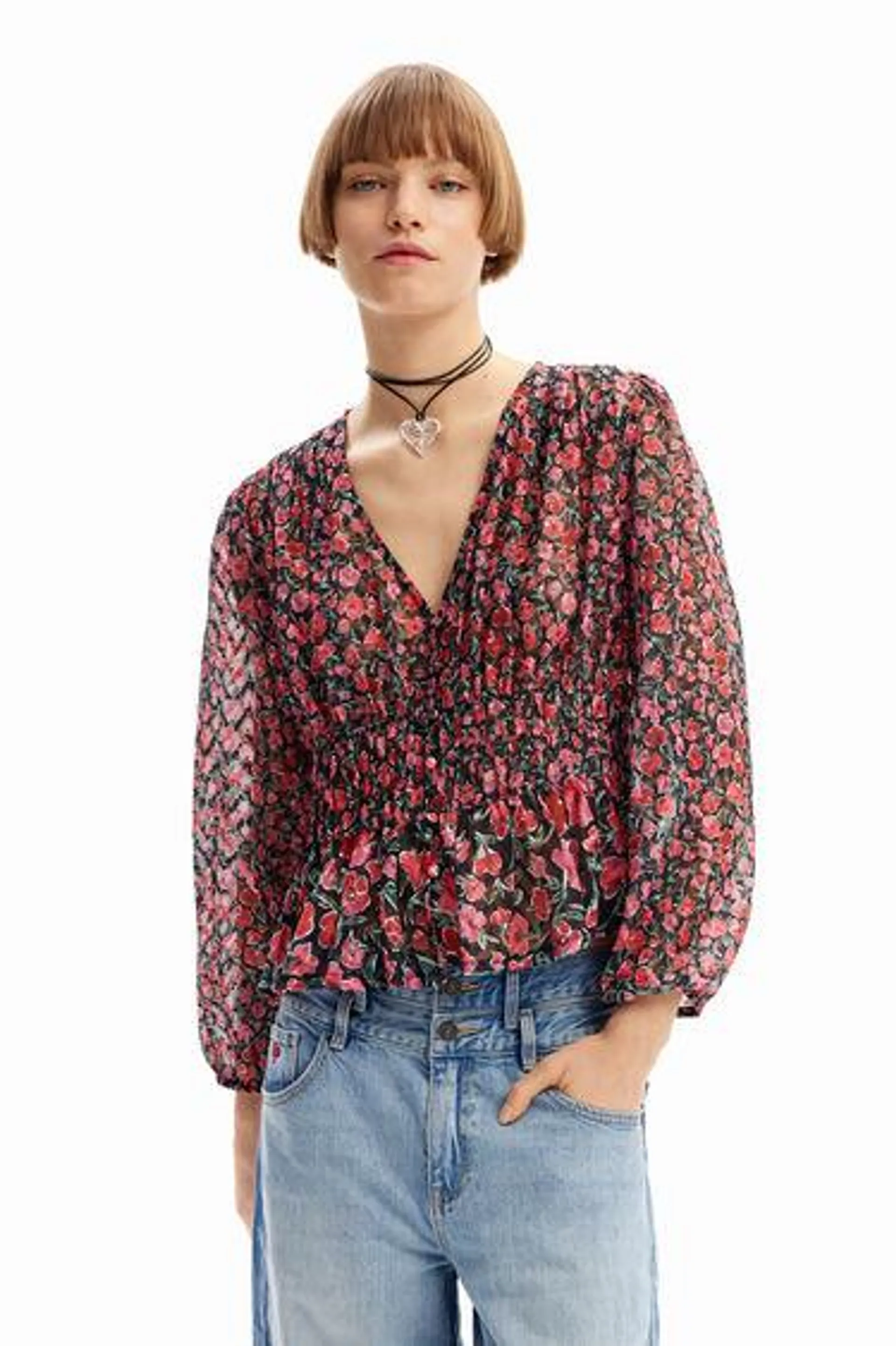 Floral plumetis blouse