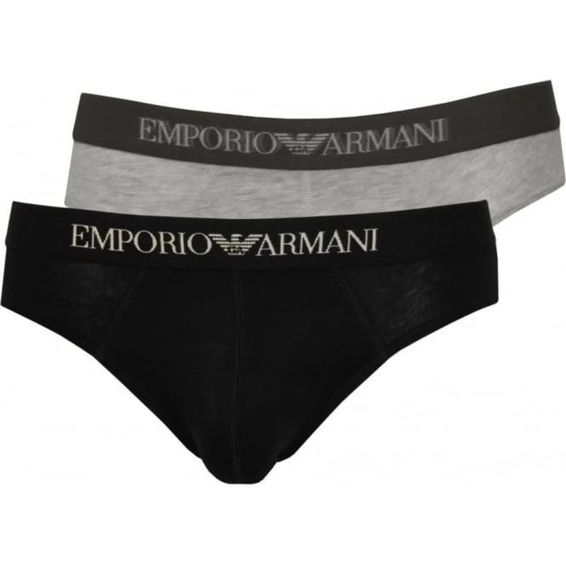 Emporio Armani 2-Pack Pure Cotton Briefs, Black/Grey