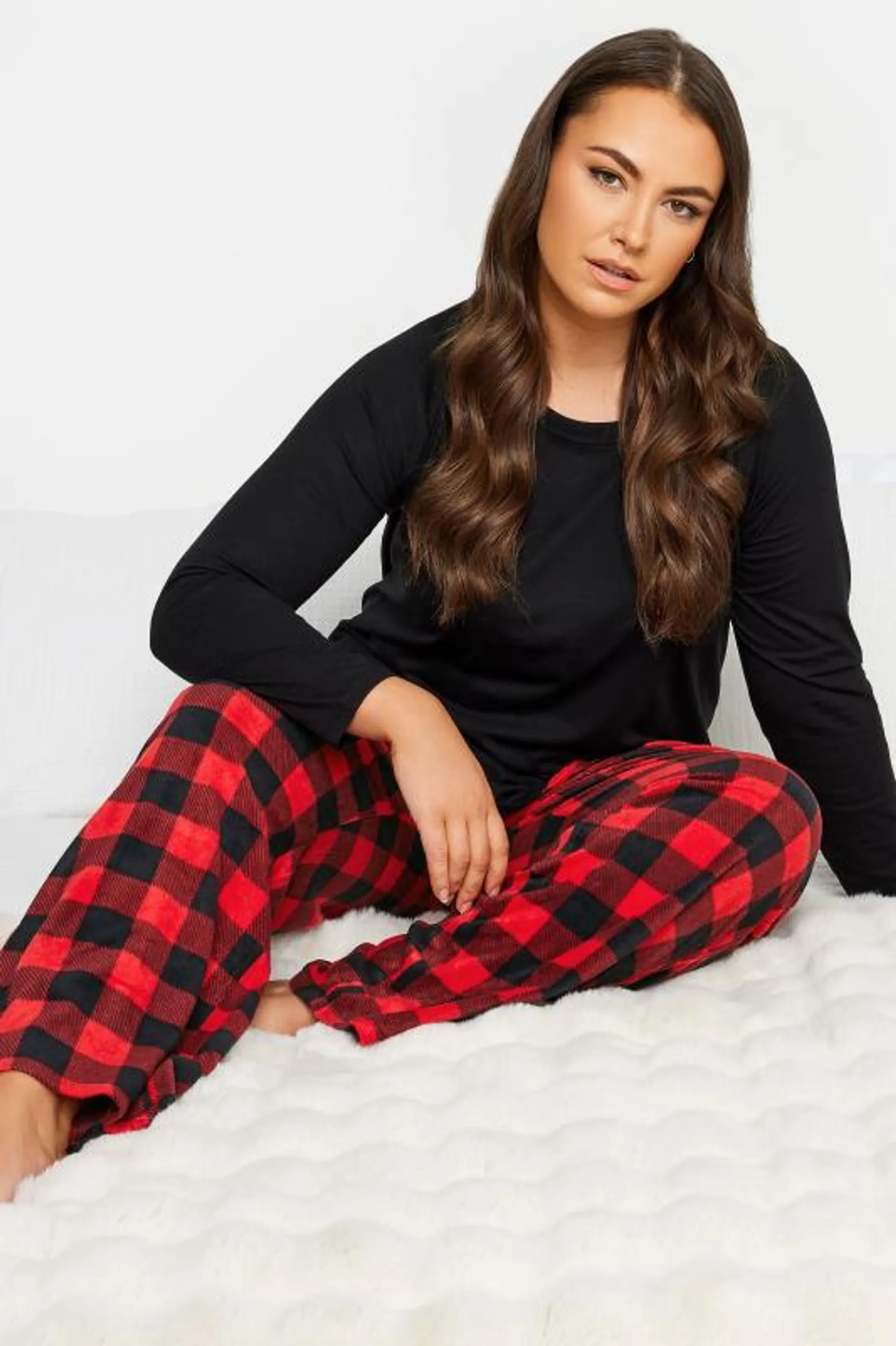 YOURS Curve Red Tartan Print Pyjama Bottoms