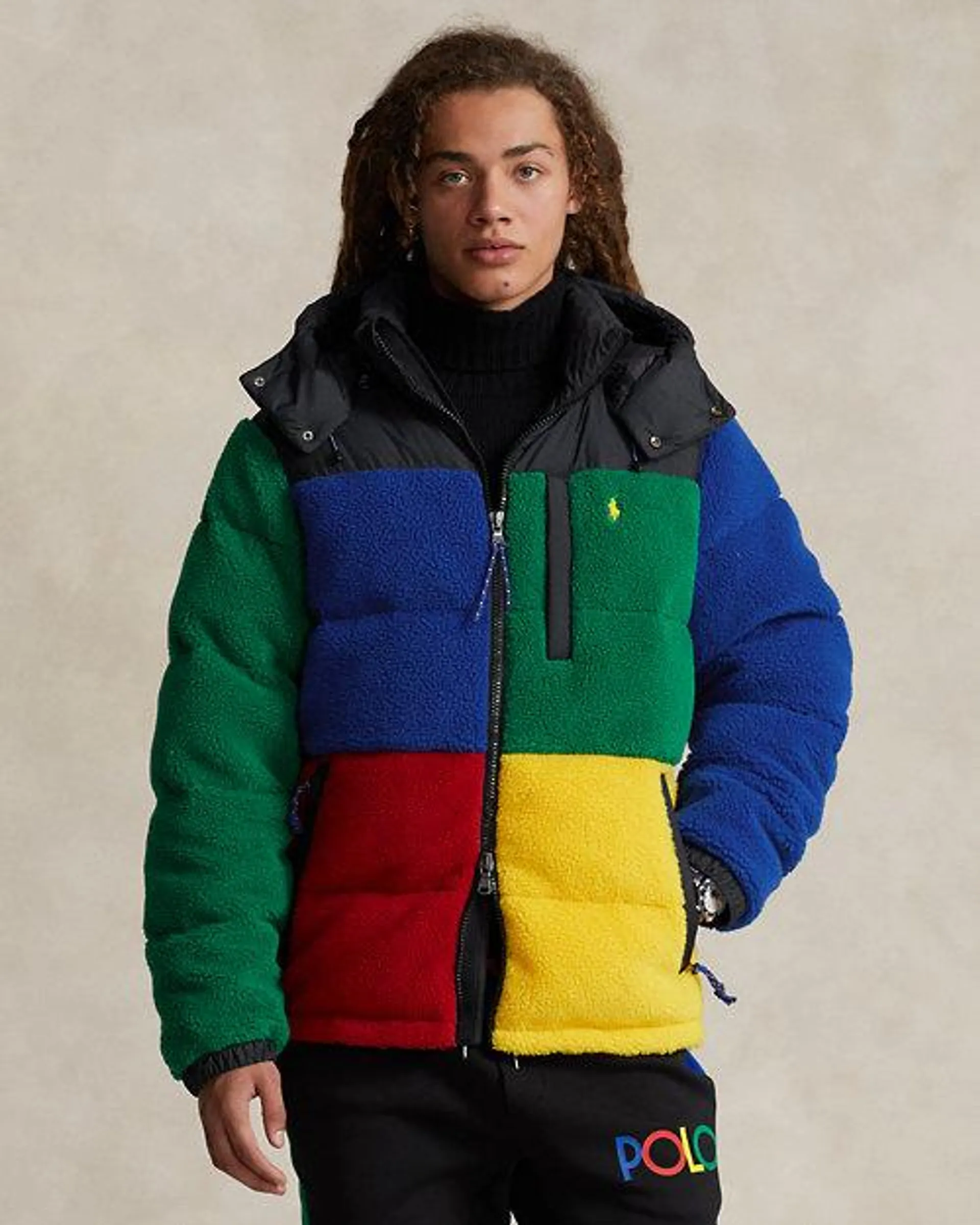 Colour-Blocked Pile Fleece Down Jacket