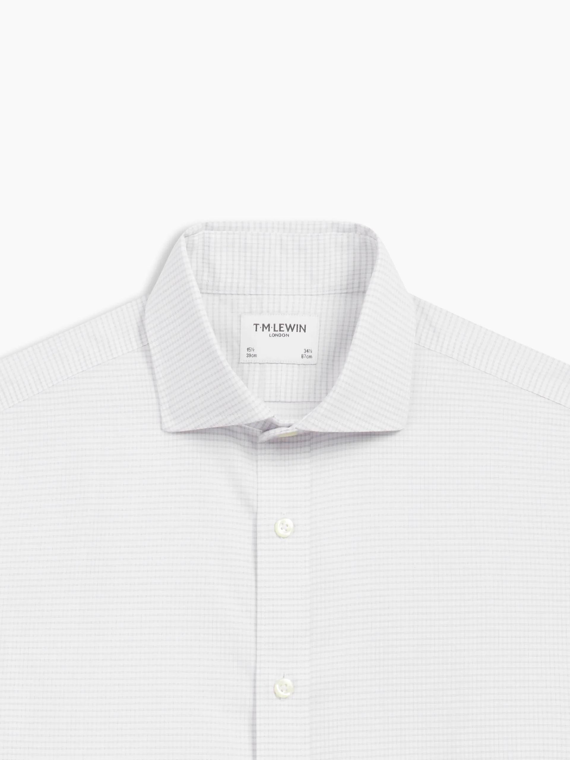 Non-Iron Regular Fit Grey Dash Medium Check Dobby Classic Collar Single Cuff Shirt