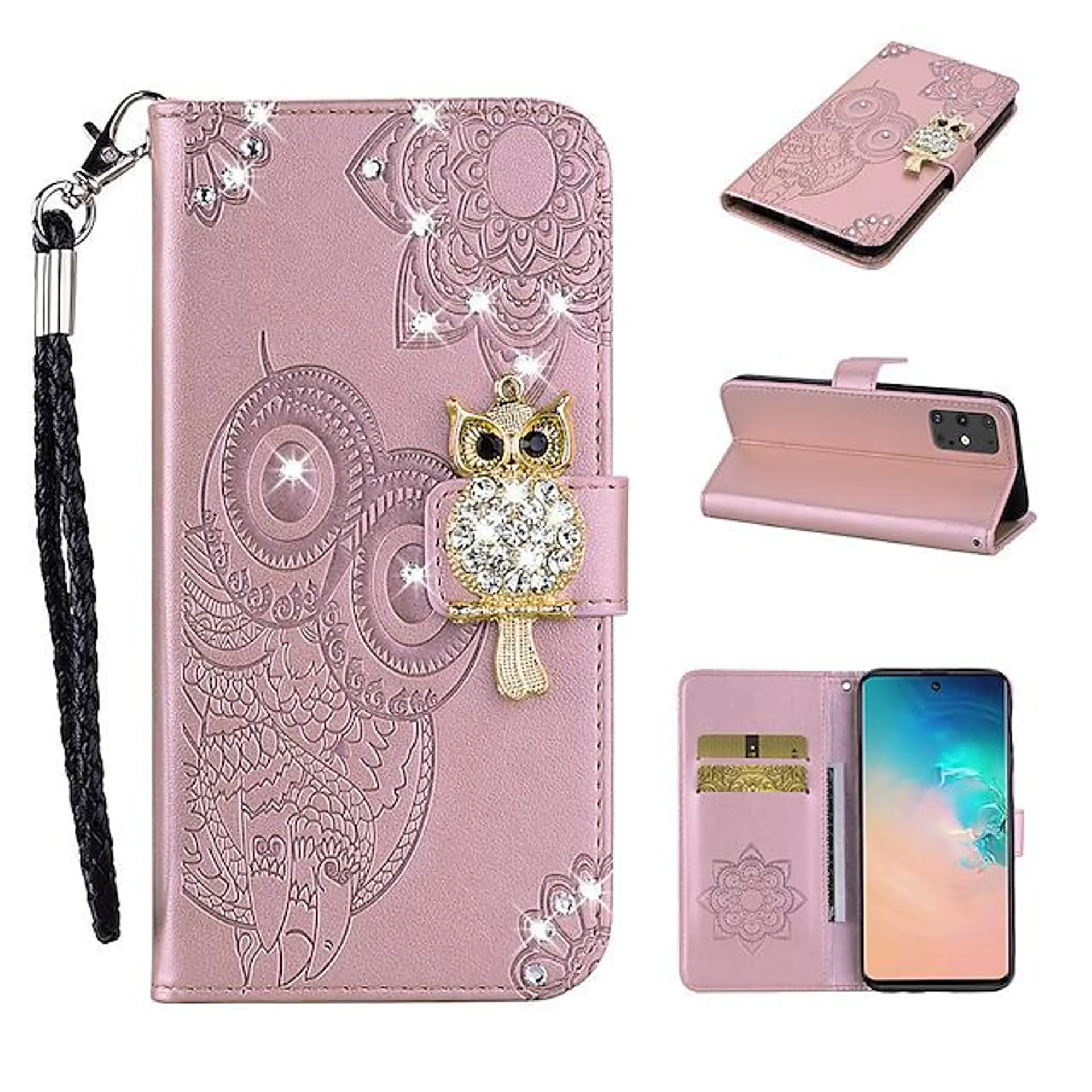 Phone Case For Samsung Galaxy S23 S22 S21 S20 Plus Ultra A73 A53 A33 A72 A52 A42 with Stand Card Holder Rhinestone Animal PU Leather