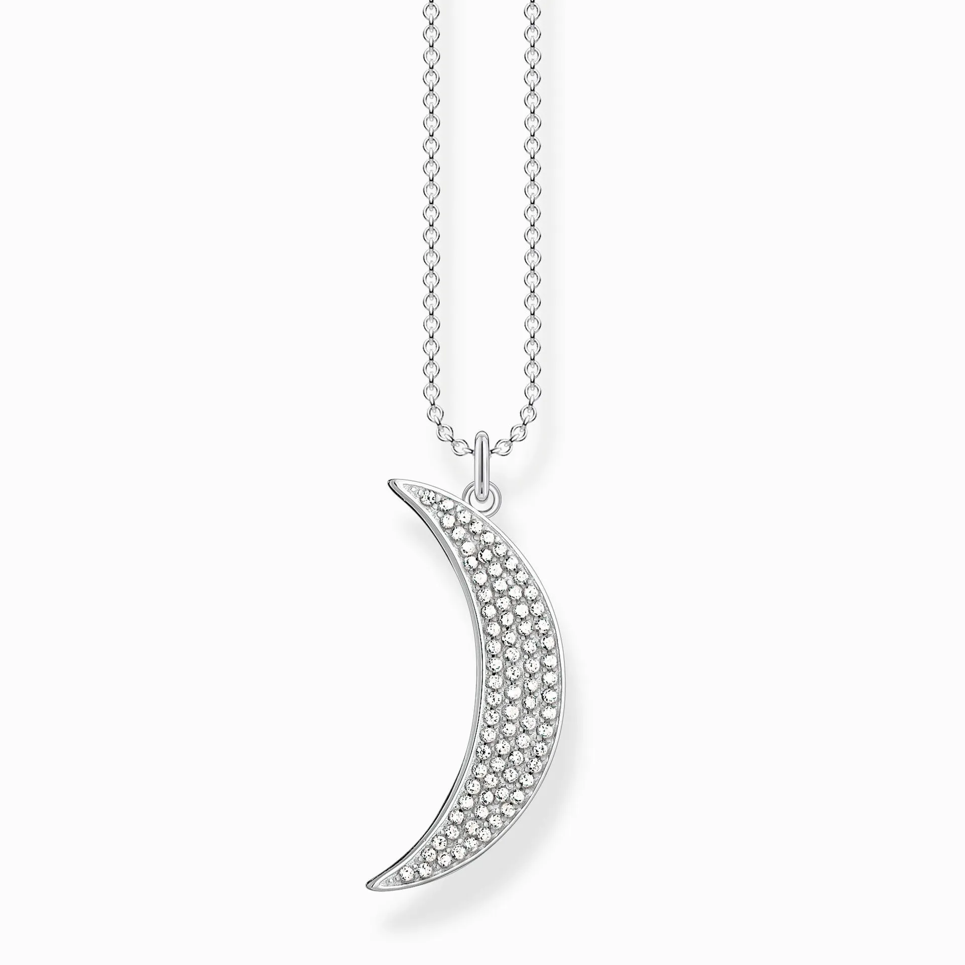 Necklace crescent moon pavé silver
