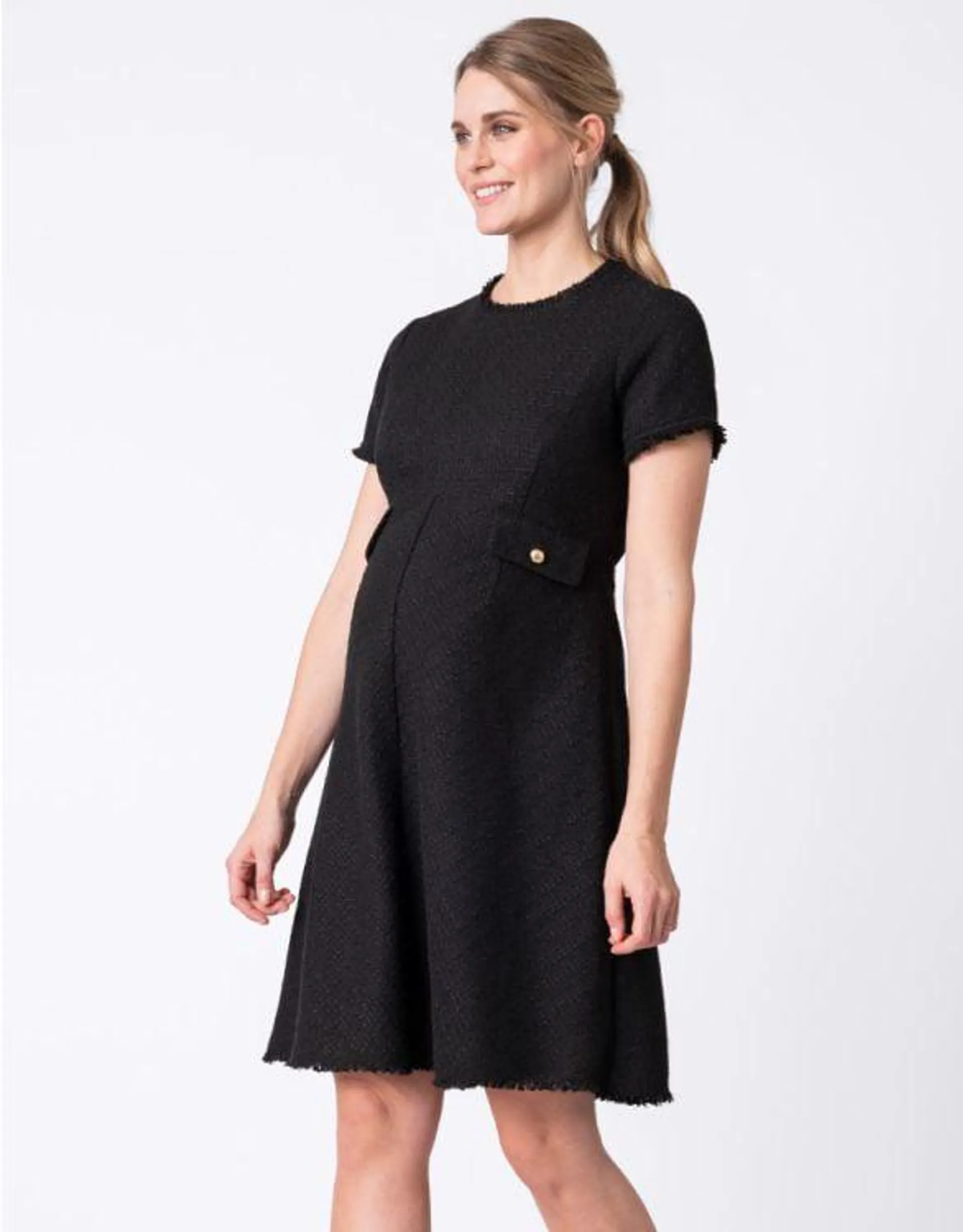 Woven Bouclé Black Maternity Dress