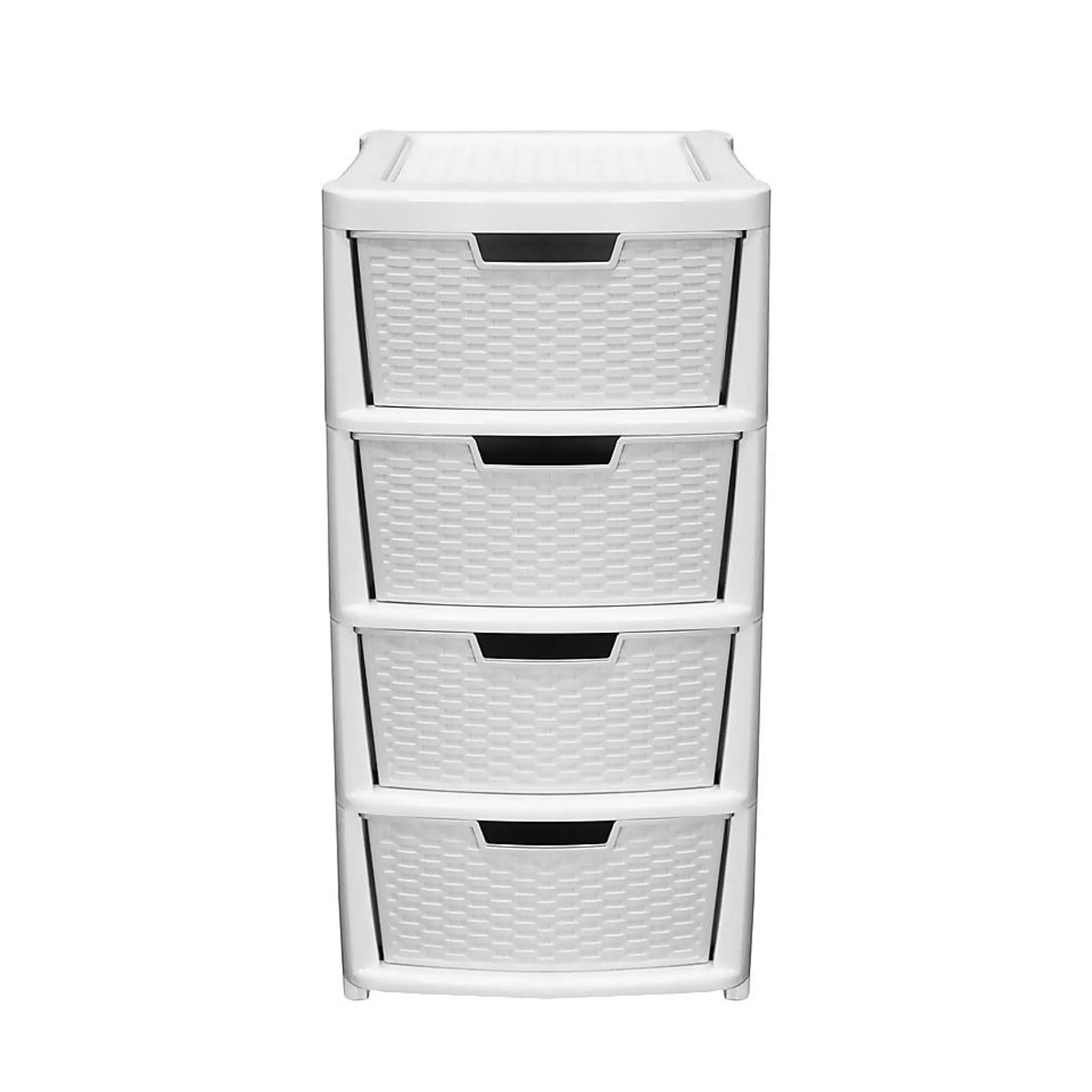 Large Rattan Effect 4 Drawer Storage Tower - Grey