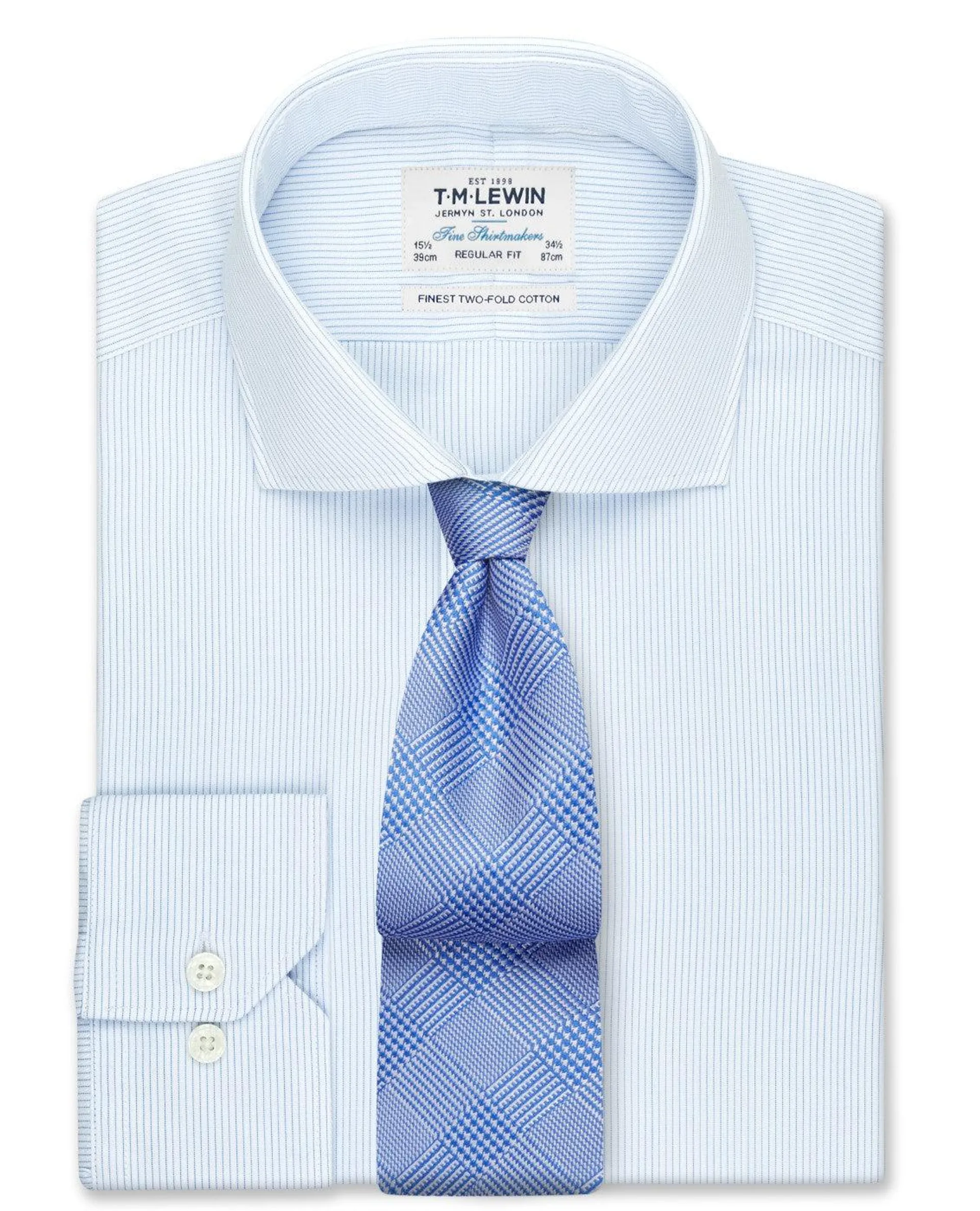 Dobby Fine Stripe Regular Fit Blue Dual Cuff Shirt