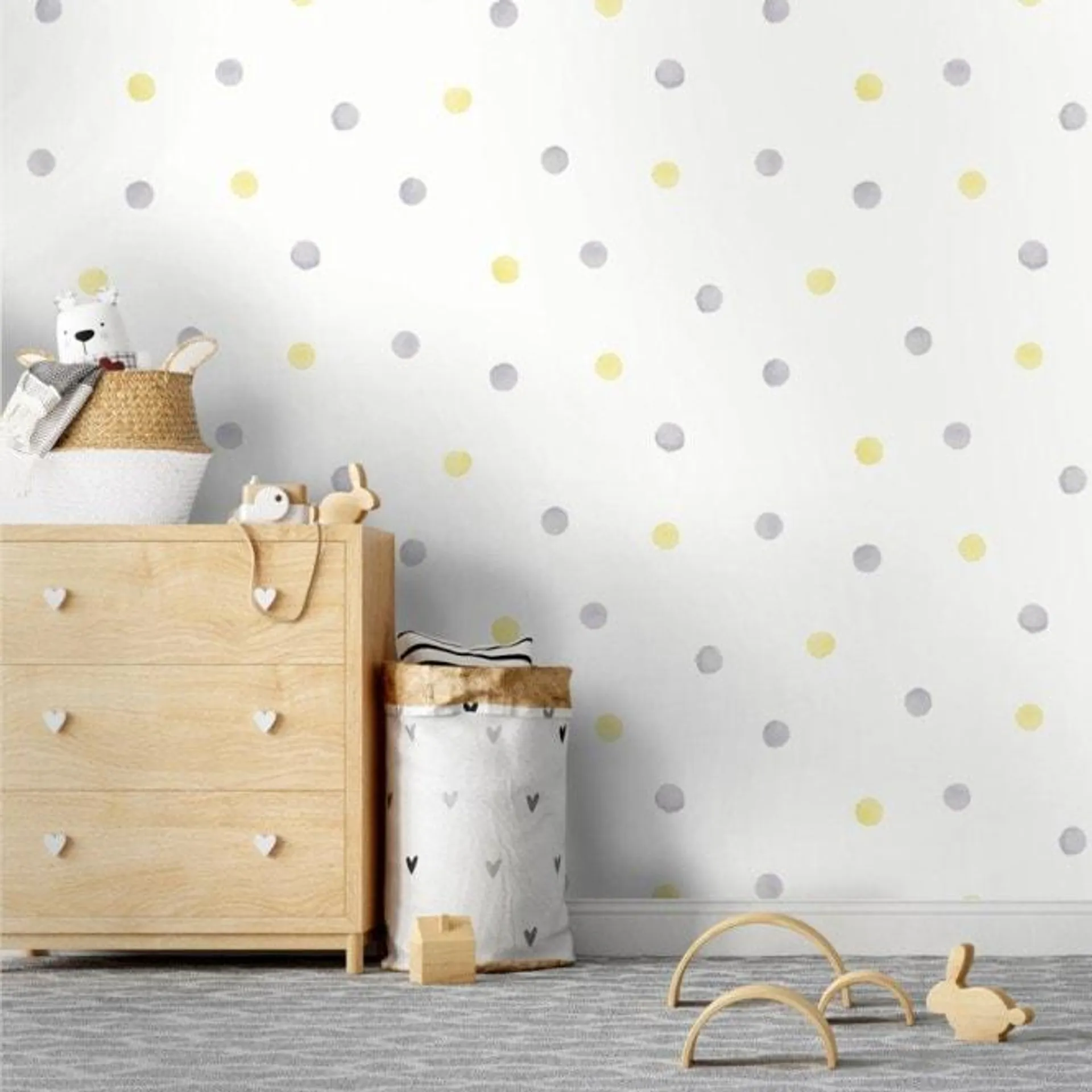 Spotty Polka Dot Wallpaper in Grey and Yellow