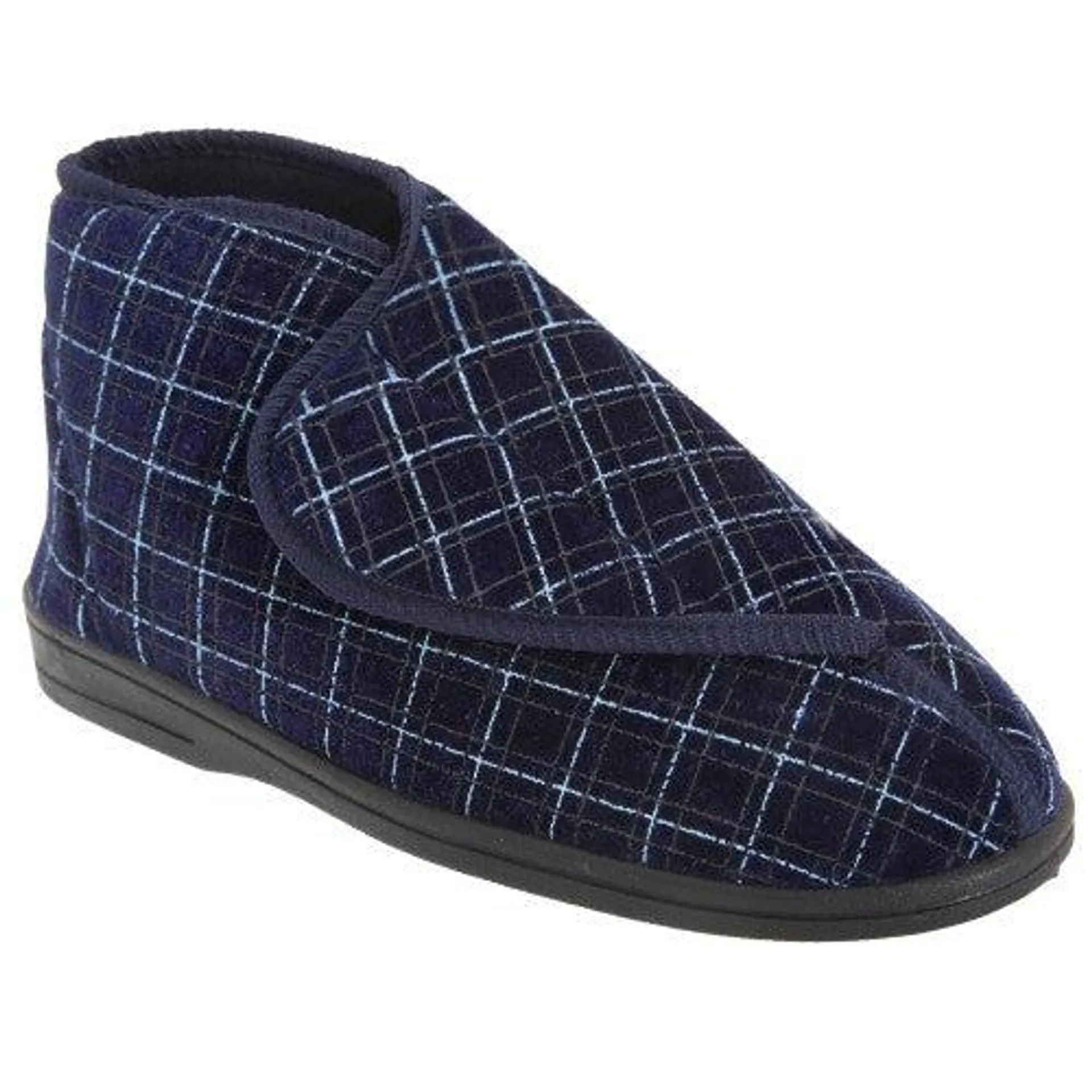 Zedzzz Mens Bertie Check Velour Touch Fastening Bootee Slippers