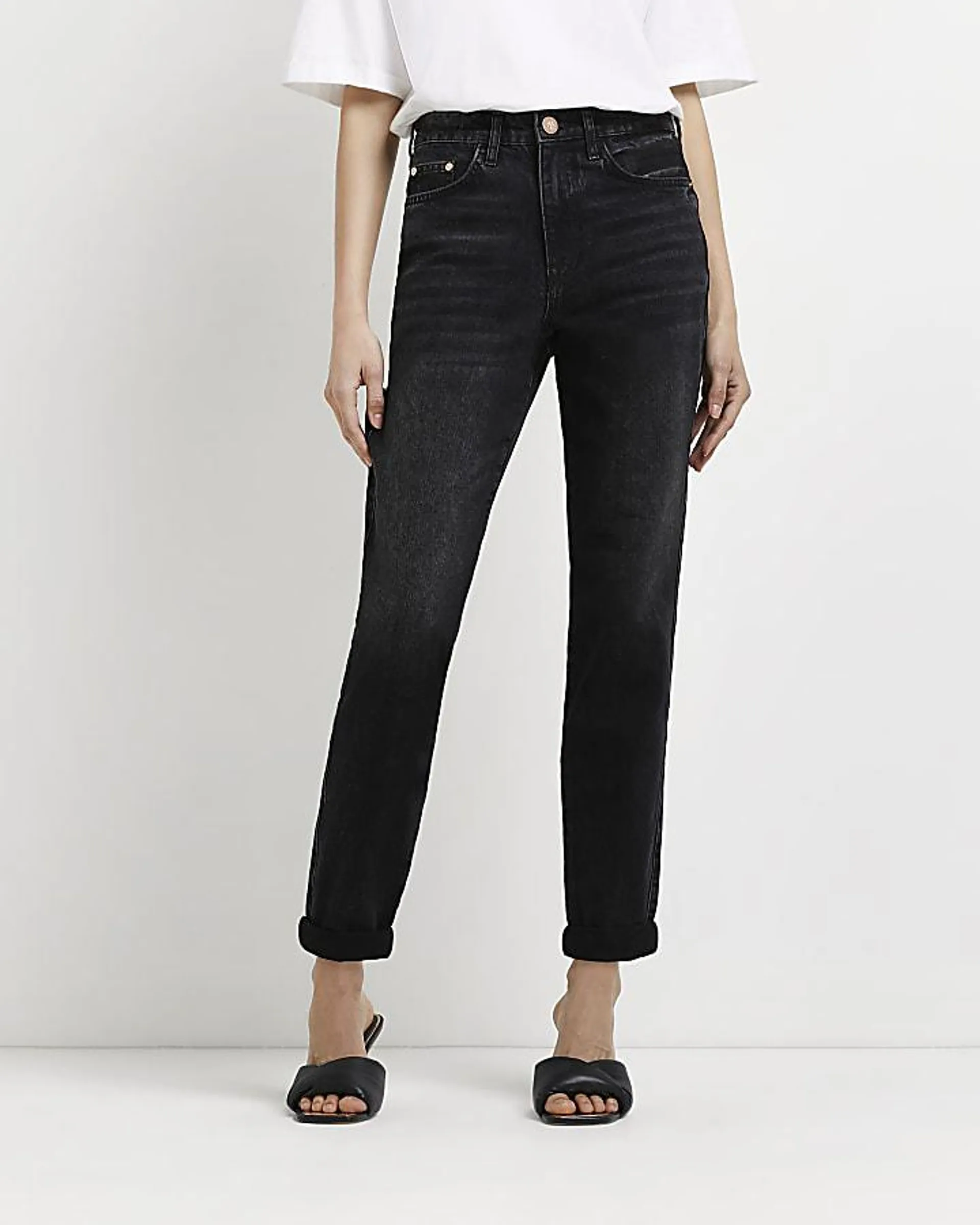 Black mid rise mom jeans