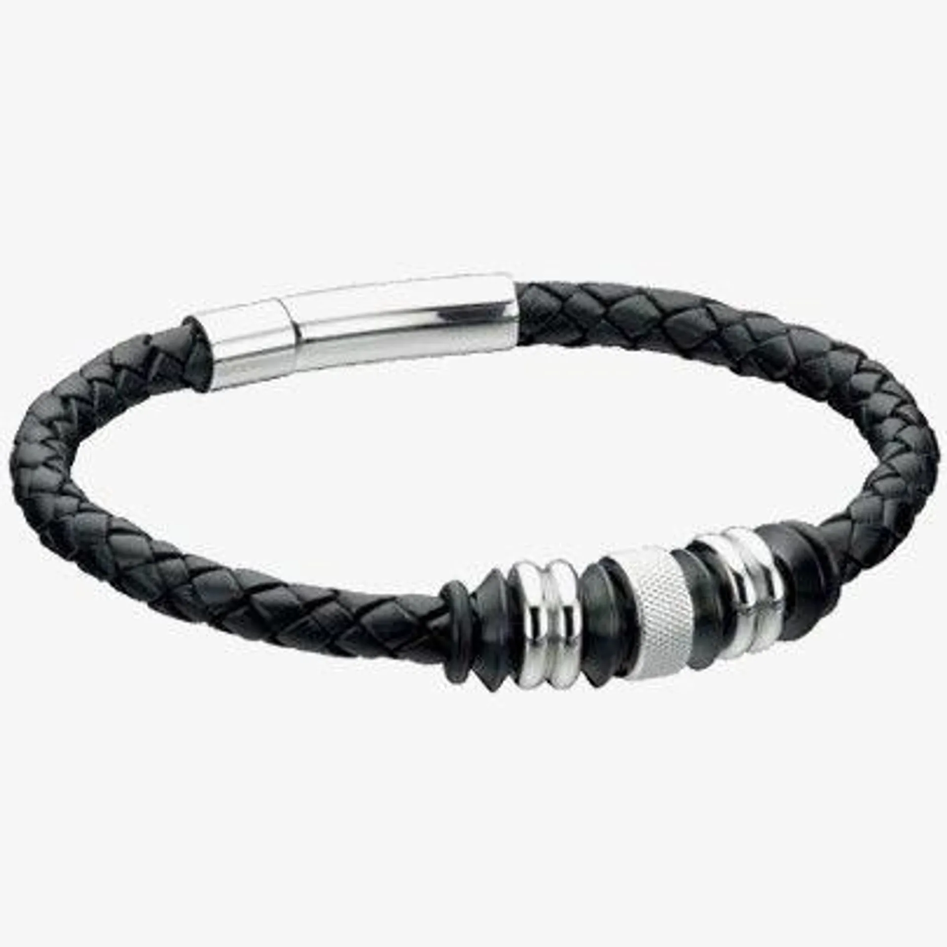 SS Clasp Black Leather Bracelet