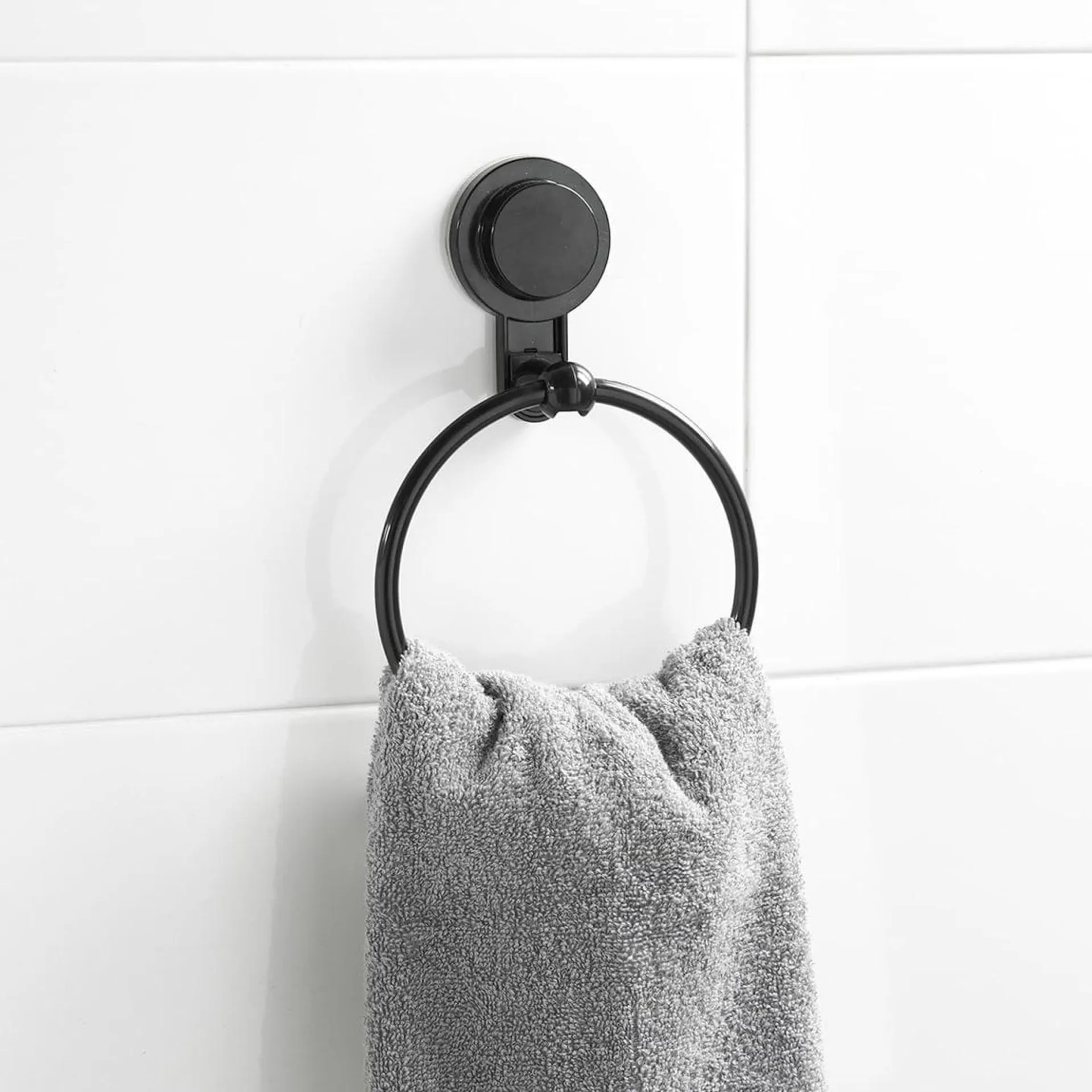 Secure Suction Towel Ring - Black