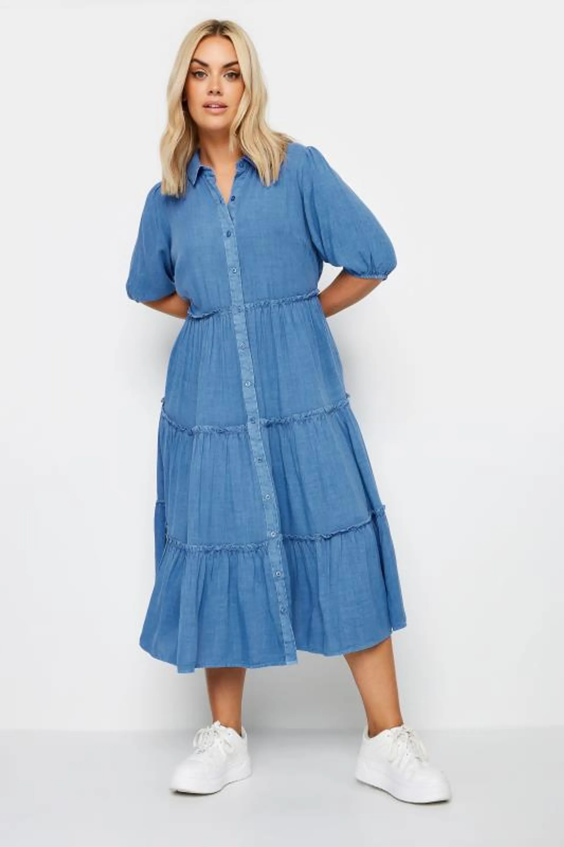 YOURS Curve Blue Midaxi Shirt Dress