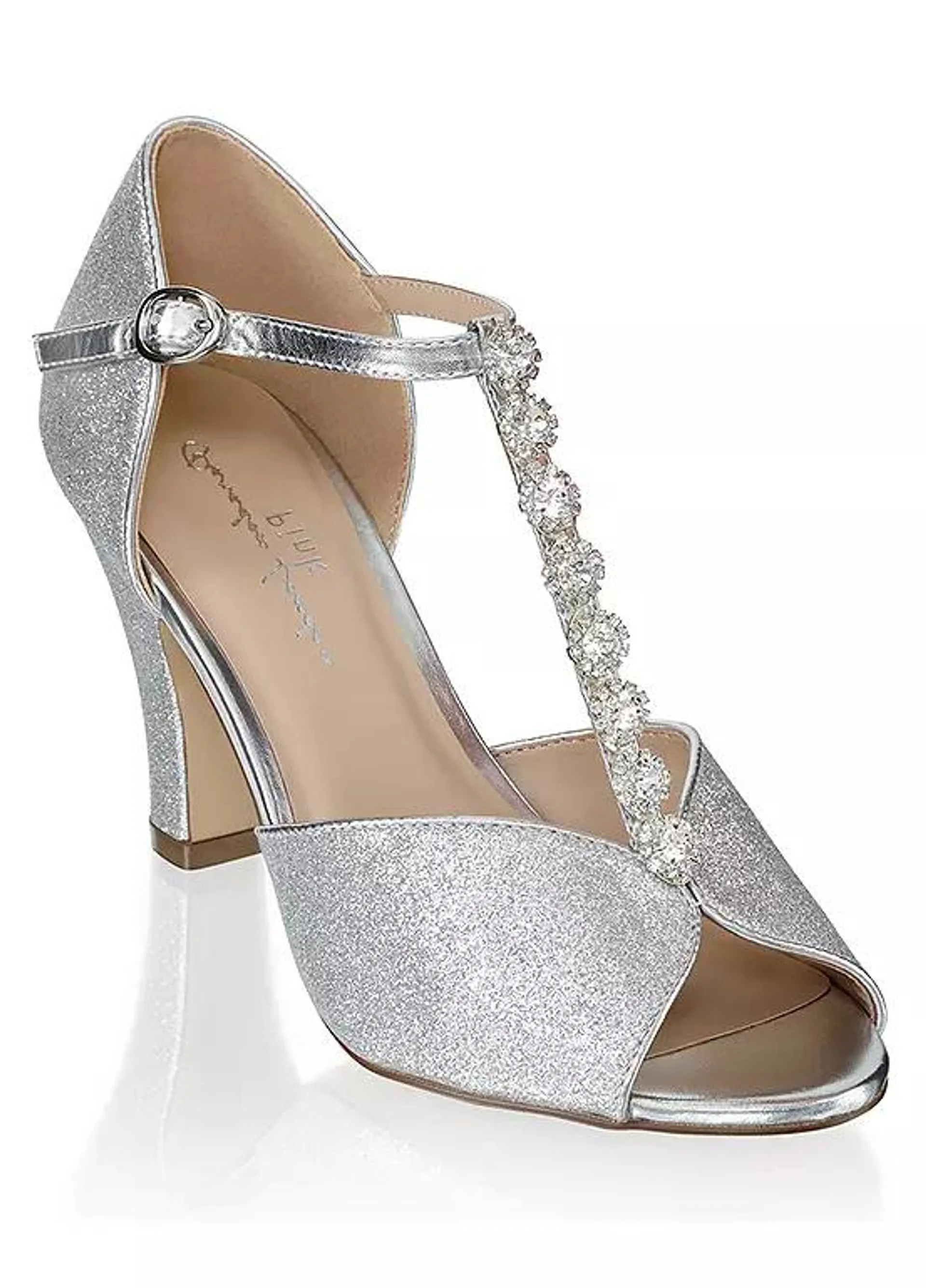 Paradox London Silver Glitter ’Rosie’ T-Bar Sandals