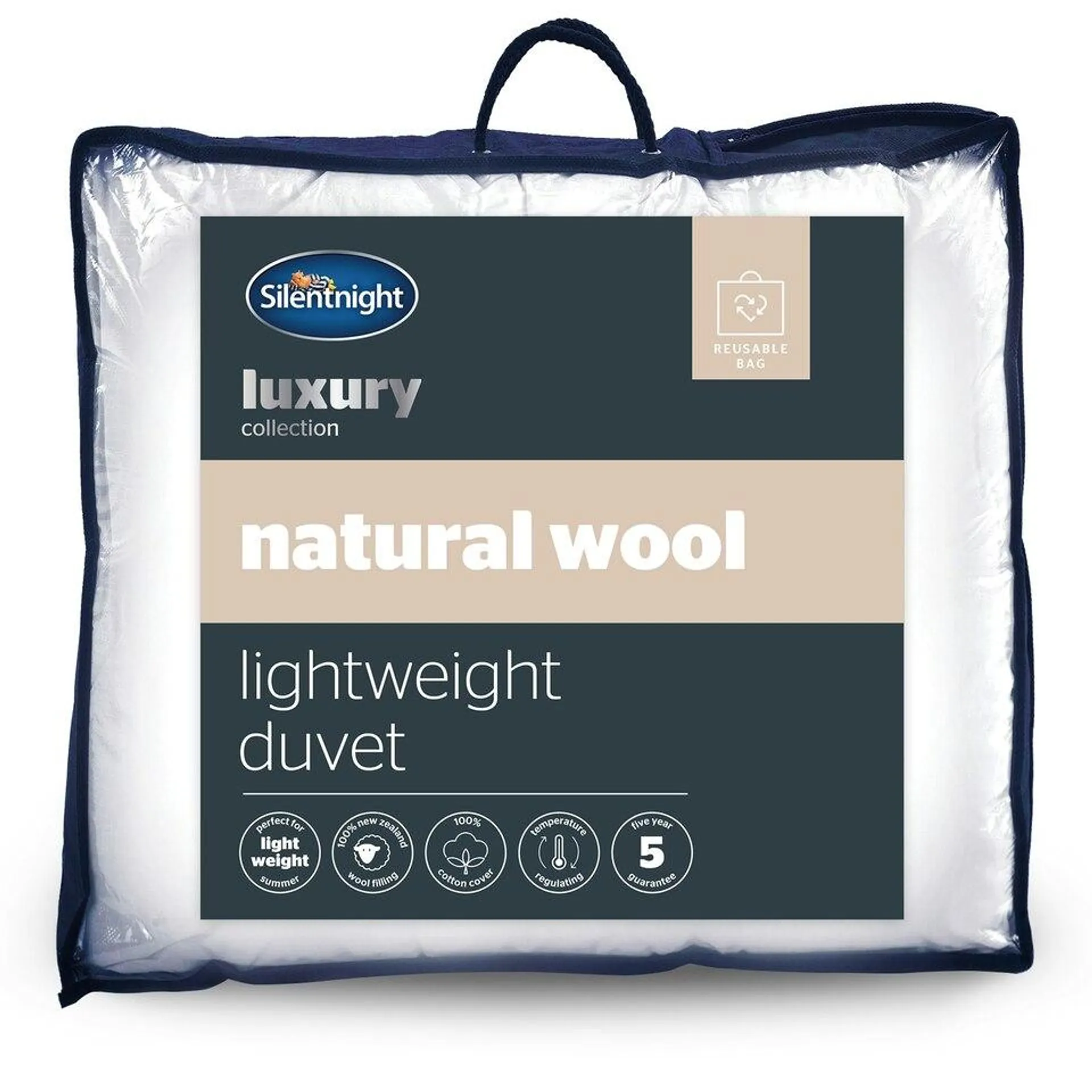 Silentnight Luxury Natural Wool Lightweight Duvet, Breathable Cotton Cover, Temperature Regulating, King