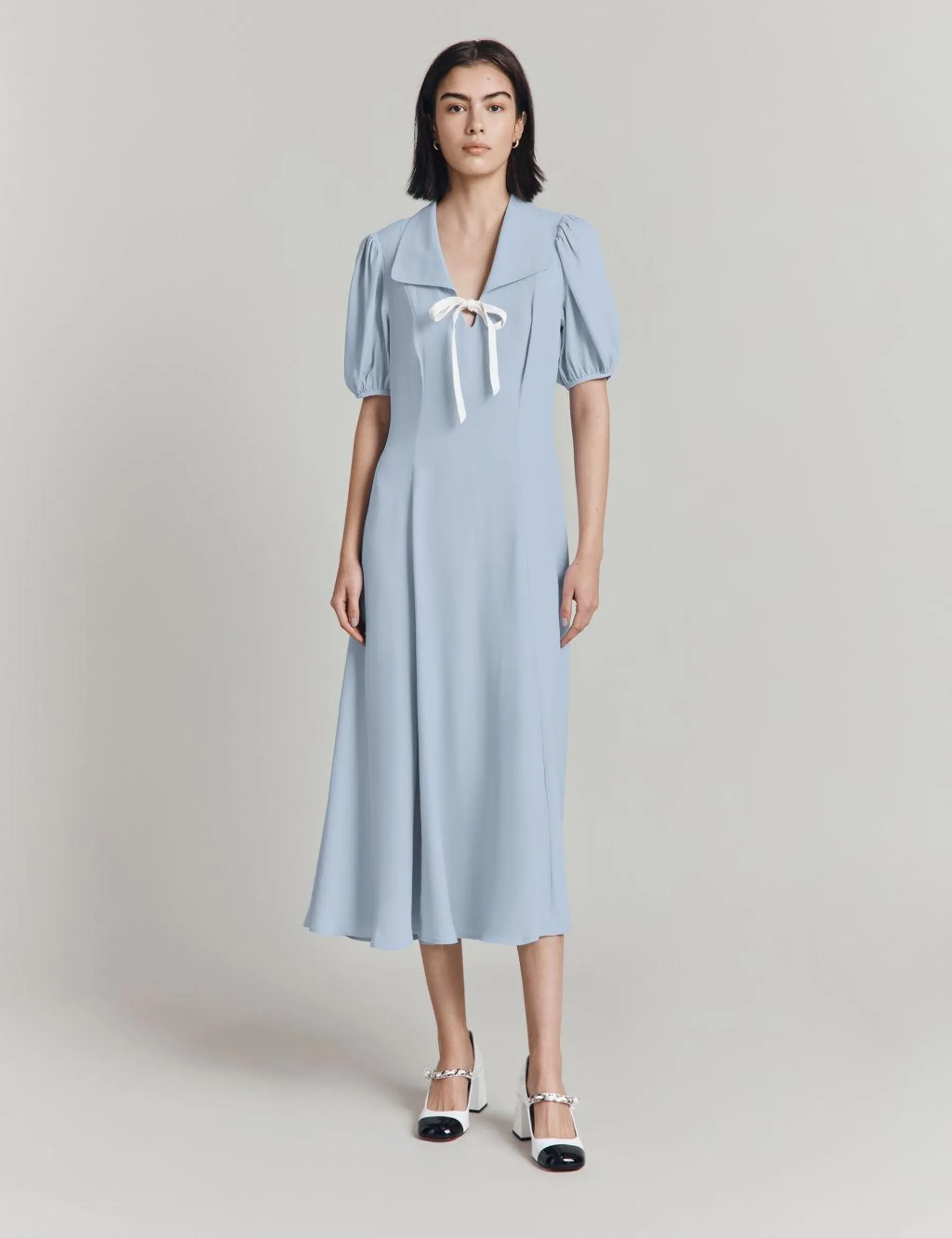 Collared Tie Detail Midaxi Tea Dress