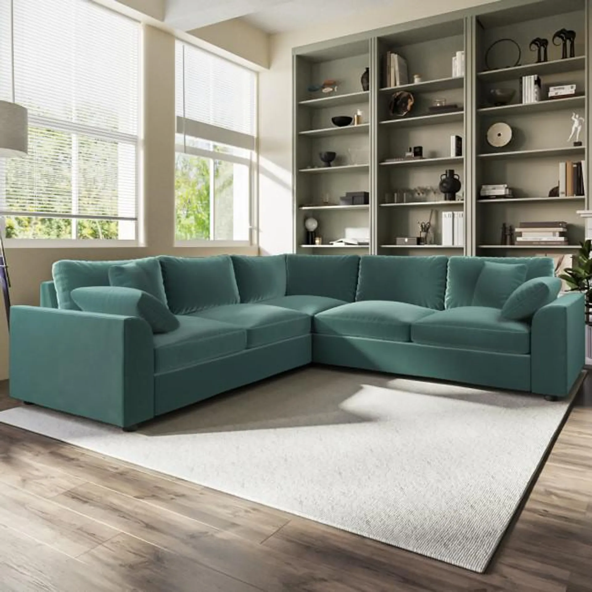 5 Seater Corner Sofa in Sea Green Sustainable Velvet Fabric - Tatum