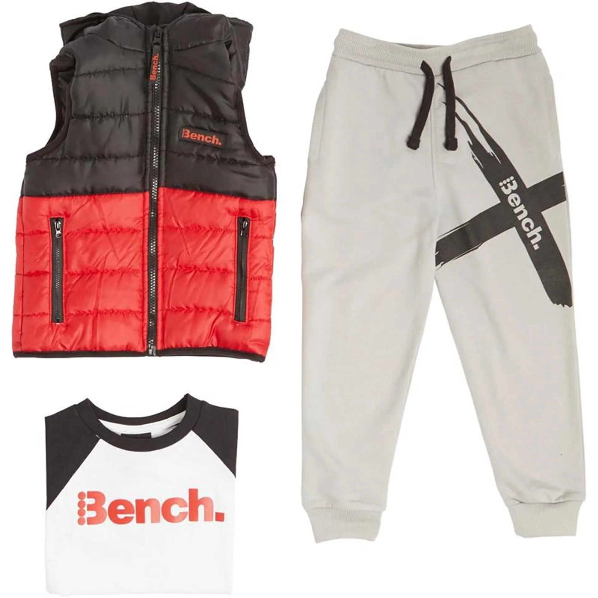 Bench Boys Gilet T-Shirt And Joggers Set Red/Black