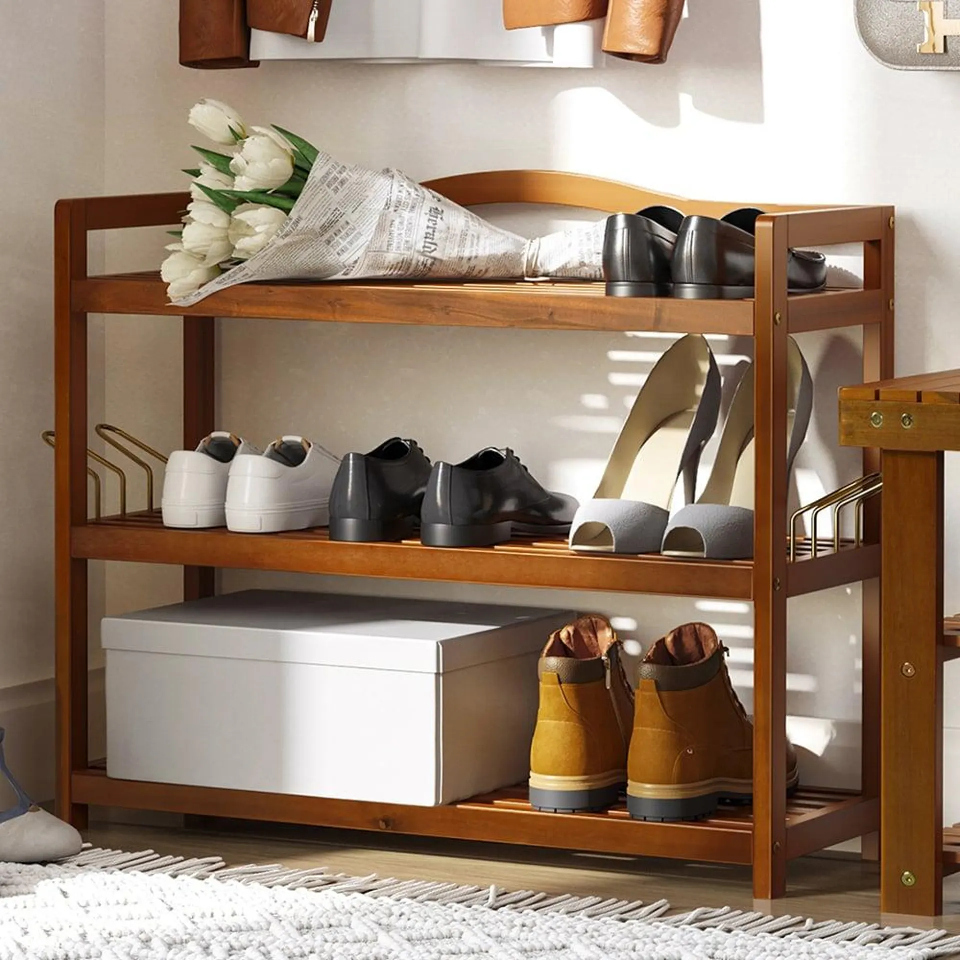 Portland 3 Tier Acacia Wooden Shoe Rack