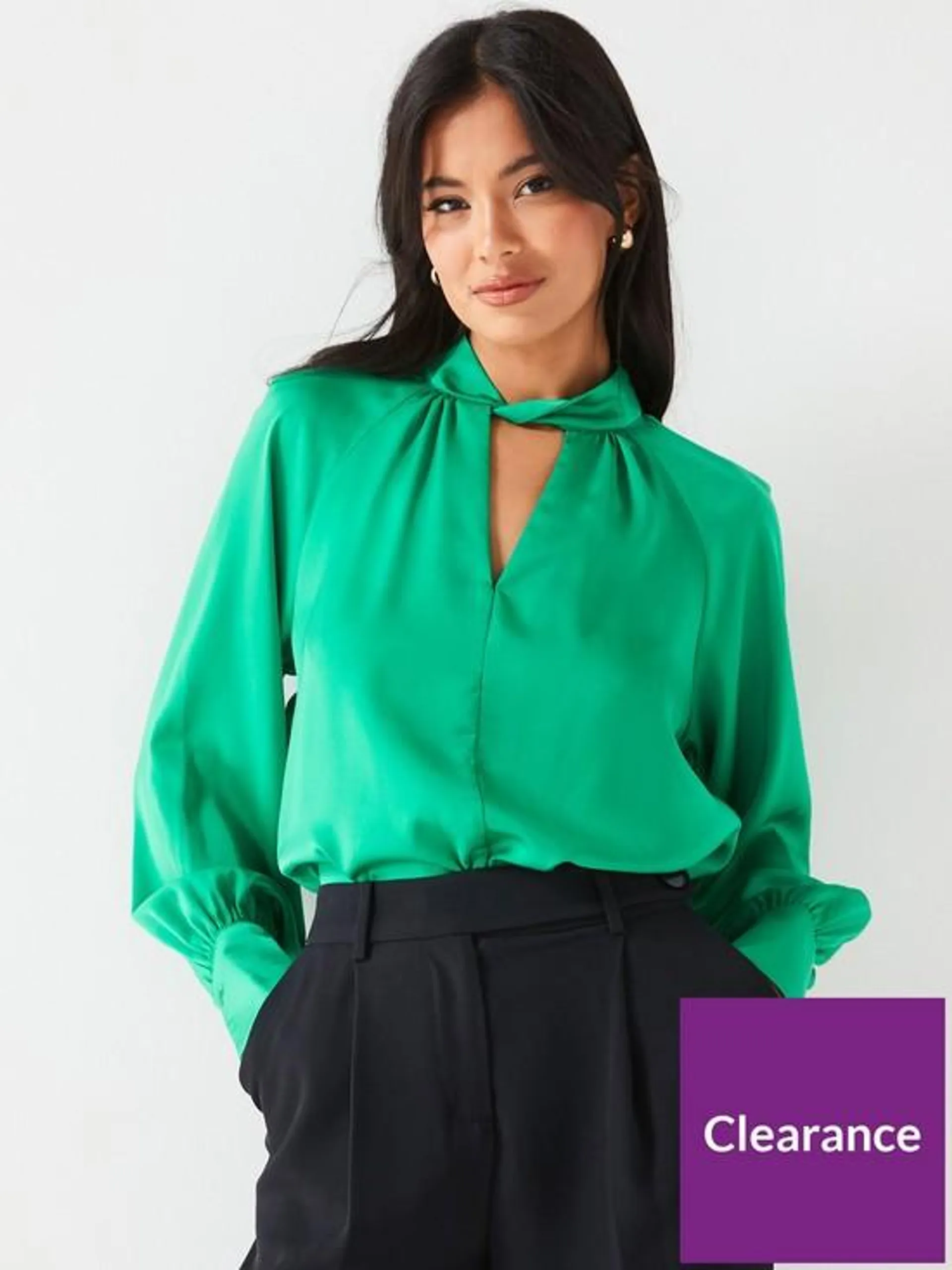 Elma Twist Collar Long Sleeve Top - Green