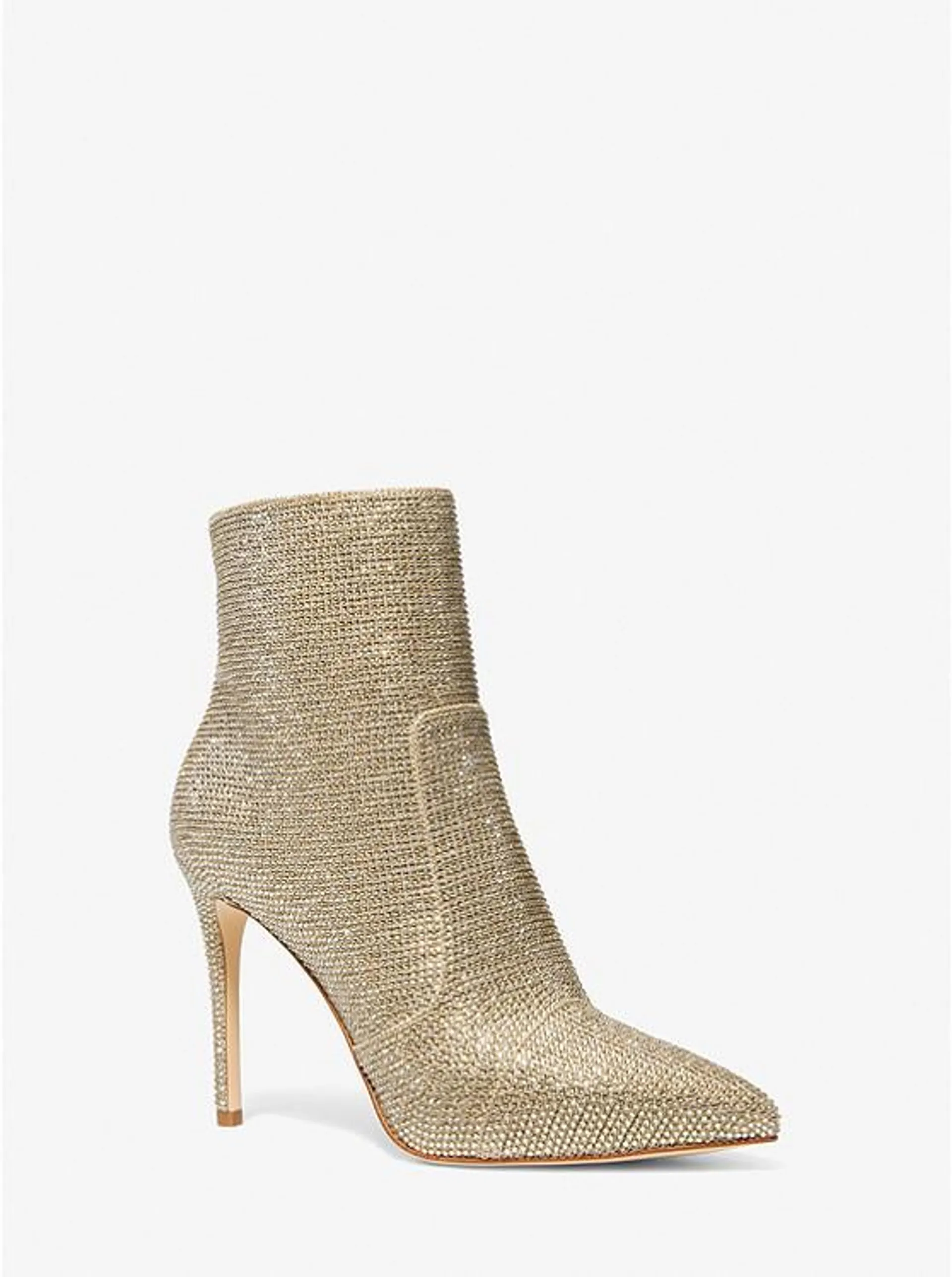 Rue Embellished Glitter Chain-Mesh Ankle Boot