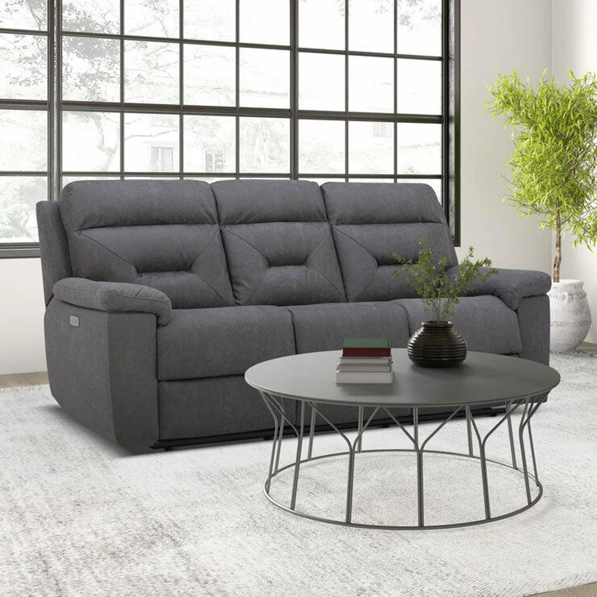 Gilman Creek Justin Grey Fabric Power Reclining 3 Seater Sofa