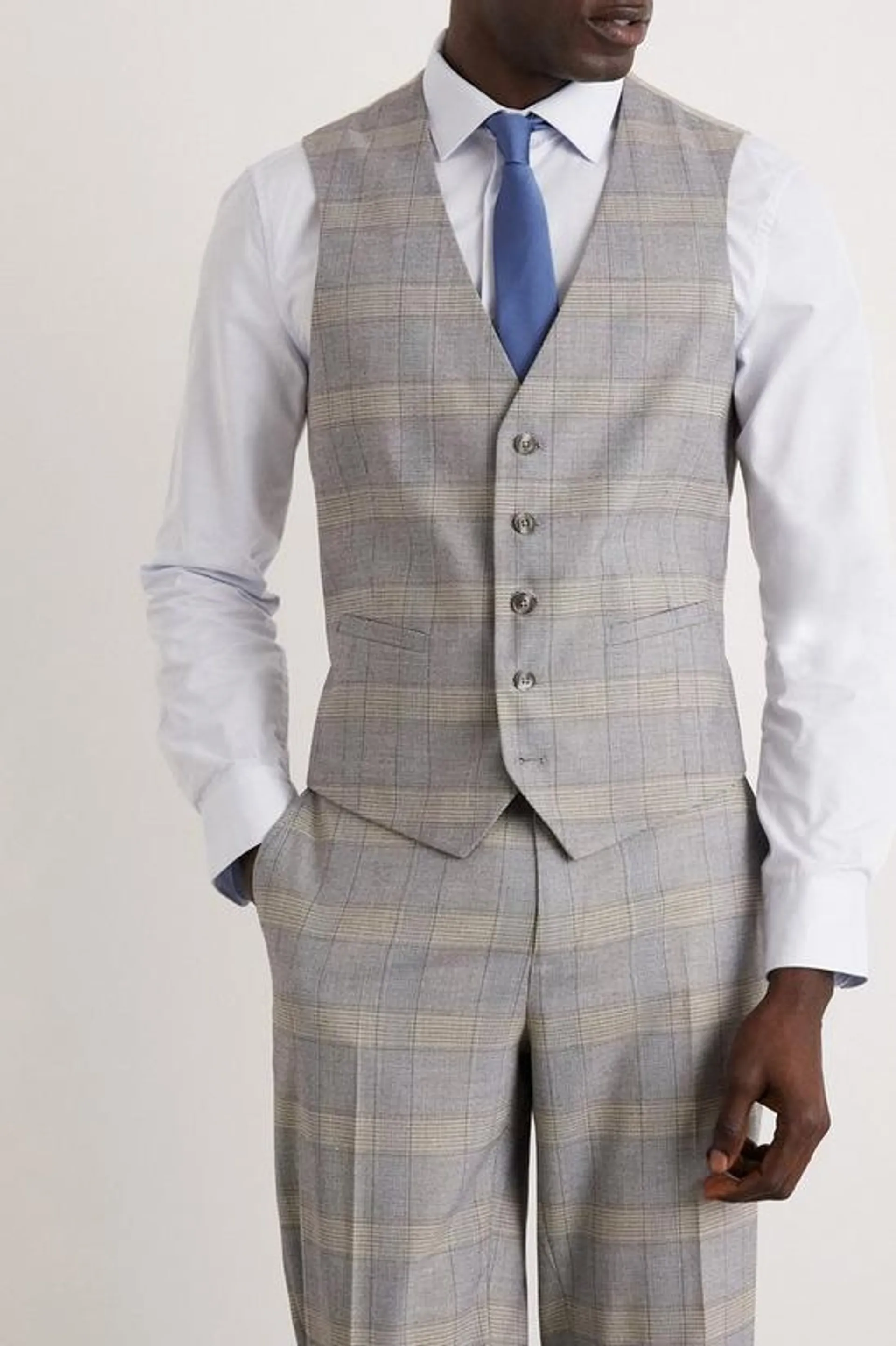 Slim Fit Grey Highlight Check Waistcoat