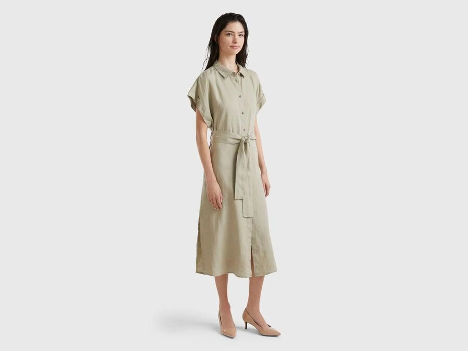 Midi shirt dress in pure linen